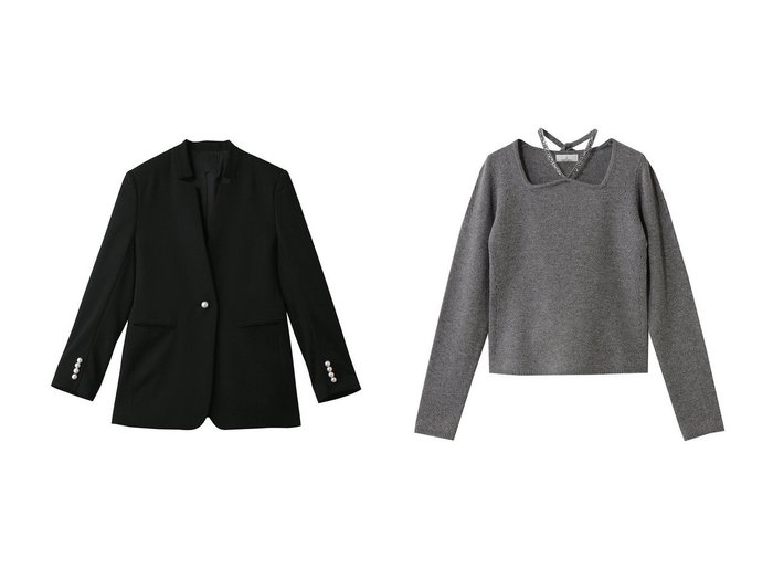 【CINOH/チノ】の【BLACK FORMAL】RAISED ノッチ ジャケット&【j./ジェイドット】のリュクスメリノ 2WAYビジューネックセーター おすすめ！トレンド、レディースファッションの通販 おすすめ人気トレンドファッション通販アイテム 人気、トレンドファッション・服の通販 founy(ファニー) 　ファッション　Fashion　レディースファッション　Fashion for Women　アウター　Coat / Outerwear Collection　レディースジャケット・軽アウター　Jackets　トップス・カットソー　Cut & Sew Tops　ニット　Knit Tops & Sweaters　カジュアルプルオーバー・ニットトップス　Pullovers & Knit Tops / Casual Pullovers　2025年　2025　2025-2026秋冬・A/W　Autumn/Winter 2025–26 AW25–26　ショルダー　Shoulder, Shoulder Strap　ジャケット　Jacket, Outerwear　フォーマル　Formal, Dressy　モダン　Modern, Contemporary　A/W・秋冬　Autumn/Winter　シンプル　Simple, Minimal　スクエア　Square, Square Shape　ストーン　Stone, Gem-Like　セーター　Sweater, Knitwear　デコルテ　Décolleté, Neckline　ビジュー　Bijou, Jewel-like Accent　フィット　Fit, Slim Fit　ボトム　Bottoms, Lower Wear　ラップ　Wrap, Wrap Design　新作・新入荷　New Arrivals / New In　|ID:crp329100000225513