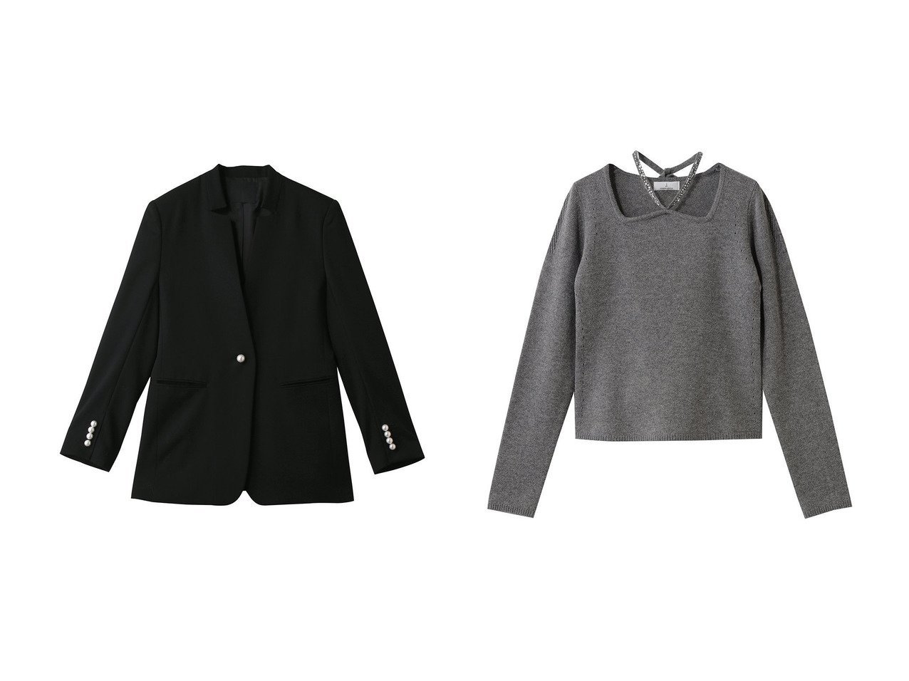 【CINOH/チノ】の【BLACK FORMAL】RAISED ノッチ ジャケット&【j./ジェイドット】のリュクスメリノ 2WAYビジューネックセーター おすすめ！トレンド、レディースファッションの通販 おすすめ人気トレンドファッション通販アイテム インテリア・キッズ・メンズ・レディースファッション・服の通販 founy(ファニー) 　ファッション　Fashion　レディースファッション　Fashion for Women　アウター　Coat / Outerwear Collection　レディースジャケット・軽アウター　Jackets　トップス・カットソー　Cut & Sew Tops　ニット　Knit Tops & Sweaters　カジュアルプルオーバー・ニットトップス　Pullovers & Knit Tops / Casual Pullovers　2025年　2025　2025-2026秋冬・A/W　Autumn/Winter 2025–26 AW25–26　ショルダー　Shoulder, Shoulder Strap　ジャケット　Jacket, Outerwear　フォーマル　Formal, Dressy　モダン　Modern, Contemporary　A/W・秋冬　Autumn/Winter　シンプル　Simple, Minimal　スクエア　Square, Square Shape　ストーン　Stone, Gem-Like　セーター　Sweater, Knitwear　デコルテ　Décolleté, Neckline　ビジュー　Bijou, Jewel-like Accent　フィット　Fit, Slim Fit　ボトム　Bottoms, Lower Wear　ラップ　Wrap, Wrap Design　新作・新入荷　New Arrivals / New In　ブラック系　Black　|ID:crp329100000225513