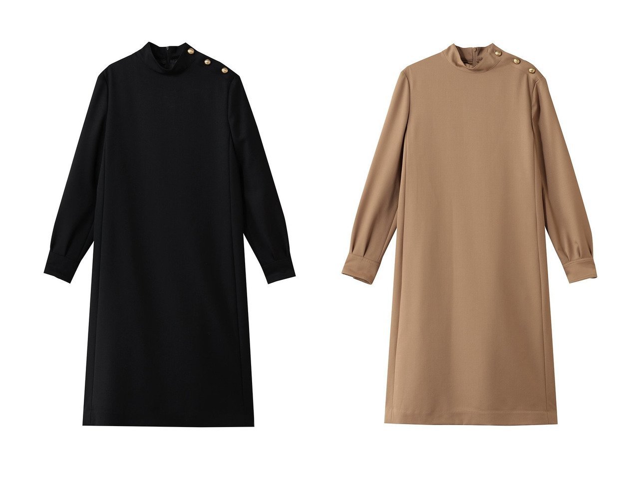 【j./ジェイドット】のウールギャバ ハイネックワンピース おすすめ！トレンド、レディースファッションの通販 おすすめ人気トレンドファッション通販アイテム インテリア・キッズ・メンズ・レディースファッション・服の通販 founy(ファニー) 　ファッション　Fashion　レディースファッション　Fashion for Women　ワンピース　Dresses　チュニック　Tunic Tops & Dresses　カフス　Cuff Design　ショルダー　Shoulder, Shoulder Strap　ジュエリー　Jewelry, Accessories　チュニック　Tunic, Long Top　ハイネック　High Neck, Mock Neck　ロング　Long, Long-Length　エレガント 上品　Elegant　新作・新入荷　New Arrivals / New In　ブラック系　Black　ベージュ系　Beige　|ID:crp329100000225523