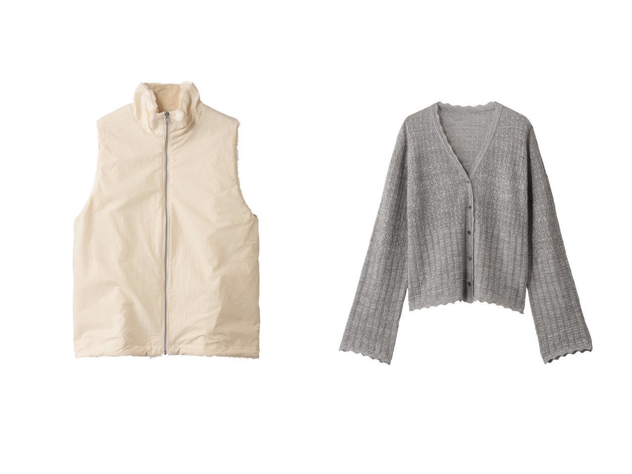 【PRISTINE/プリスティン】のタイプライターリバーシブルベスト&アルパカレーシーニットカーディガン おすすめ！トレンド、レディースファッションの通販 おすすめ人気トレンドファッション通販アイテム インテリア・キッズ・メンズ・レディースファッション・服の通販 founy(ファニー) 　ファッション　Fashion　レディースファッション　Fashion for Women　トップス・カットソー　Cut & Sew Tops　ニット　Knit Tops & Sweaters　カーディガン・羽織り　Layered Style Cardigans　アウター　Coat / Outerwear Collection　レディースジャケット・軽アウター　Jackets　カーディガン　Cardigan, Knitwear　スカラップ　Scallop, Scalloped Edge　フェミニン　Feminine, Girly　レーシー　Lacy, Lace-Like　新作・新入荷　New Arrivals / New In　A/W・秋冬　Autumn/Winter　コンビ　Combo, Combination Style　ジャケット　Jacket, Outerwear　タイプライター　Typewriter Fabric, Crisp Cotton　フェイクファー　Faux Fur, Imitation Fur　ベスト　Vest, Waistcoat　グレー系　Gray　|ID:crp329100000225525