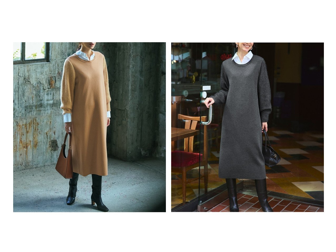 【DoCLASSE/ドゥクラッセ】のヘアリースリーブ・ニットワンピース 40代、50代の方におすすめ！トレンド、レディースファッションの通販 おすすめ人気トレンドファッション通販アイテム インテリア・キッズ・メンズ・レディースファッション・服の通販 founy(ファニー) 　ファッション　Fashion　レディースファッション　Fashion for Women　ワンピース　Dresses　ニットワンピース　Knit Dresses　新作・新入荷　New Arrivals / New In　シンプル　Simple, Minimal　ドレス　Dress, One-Piece　ミラノリブ　Milano Rib, Milano Stitch　畦　Ribbed Knit　ベージュ系　Beige　グレー系　Gray　ブラック系　Black　|ID:crp329100000225532