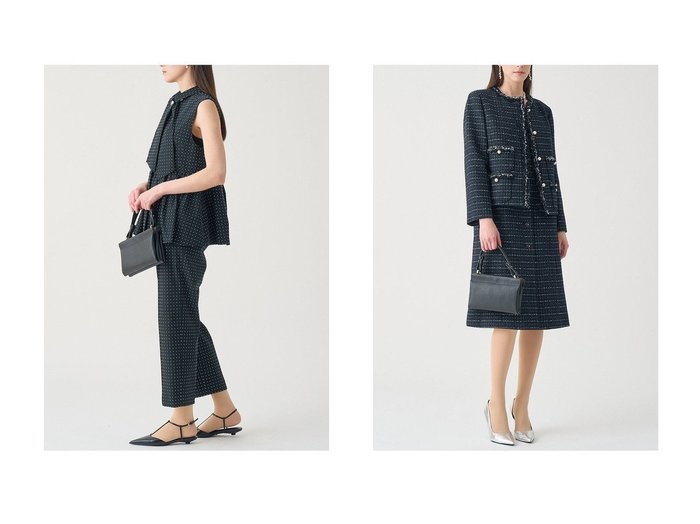 【ANAYI/アナイ】の【Eternal Line 2026】プレイドツイードノーカラー ジャケット&【Eternal Line 2026】ドットジャガードペプラムジレ ブラウス おすすめ！トレンド、レディースファッションの通販 おすすめ人気トレンドファッション通販アイテム 人気、トレンドファッション・服の通販 founy(ファニー) ファッション Fashion レディースファッション Fashion for Women アウター Coat / Outerwear Collection トップス・カットソー Cut & Sew Tops キャミソール&ノースリーブ Camisoles & Sleeveless Tops シャツ・ブラウス・オフィスカジュアル Elegant Blouses & Button-Ups ベスト&ジレ / 重ね着スタイル Vests & Gilets レディースジャケット・軽アウター Jackets ノーカラージャケット / シンプル上品コーデ Collarless Jackets 2025年 2025 2025-2026秋冬・A/W Autumn/Winter 2025–26 AW25–26 おすすめ Recommended / Our Picks シンプル Simple, Minimal ジャカード／ジャガード Jacquard, Woven Pattern ストレッチ Stretch, Stretchy Fabric セットアップ Set-Up, Coordinated Outfit ドット Polka Dot, Dot Pattern ノースリーブ Sleeveless, No-Sleeve リボン Ribbon, Bow エレガント 上品 Elegant 春 Spring A/W・秋冬 Autumn/Winter |ID:crp329100000225542