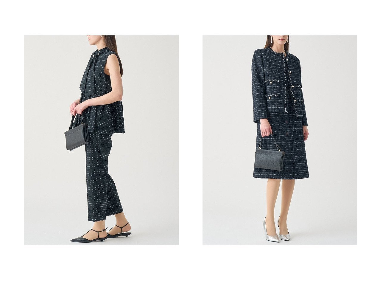 【ANAYI/アナイ】の【Eternal Line 2026】プレイドツイードノーカラー ジャケット&【Eternal Line 2026】ドットジャガードペプラムジレ ブラウス おすすめ！トレンド、レディースファッションの通販 おすすめ人気トレンドファッション通販アイテム インテリア・キッズ・メンズ・レディースファッション・服の通販 founy(ファニー) 　ファッション　Fashion　レディースファッション　Fashion for Women　アウター　Coat / Outerwear Collection　トップス・カットソー　Cut & Sew Tops　キャミソール&ノースリーブ　Camisoles & Sleeveless Tops　シャツ・ブラウス・オフィスカジュアル　Elegant Blouses & Button-Ups　ベスト&ジレ / 重ね着スタイル　Vests & Gilets　レディースジャケット・軽アウター　Jackets　ノーカラージャケット / シンプル上品コーデ　Collarless Jackets　2025年　2025　2025-2026秋冬・A/W　Autumn/Winter 2025–26 AW25–26　おすすめ　Recommended / Our Picks　シンプル　Simple, Minimal　ジャカード／ジャガード　Jacquard, Woven Pattern　ストレッチ　Stretch, Stretchy Fabric　セットアップ　Set-Up, Coordinated Outfit　ドット　Polka Dot, Dot Pattern　ノースリーブ　Sleeveless, No-Sleeve　リボン　Ribbon, Bow　エレガント 上品　Elegant　春　Spring　A/W・秋冬　Autumn/Winter　ホワイト系　White　ブラック系　Black　ブルー系　Blue　|ID:crp329100000225542