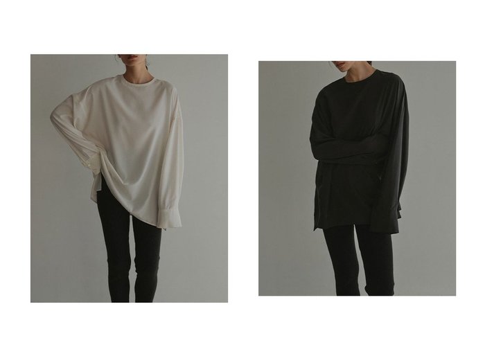 【ETRE TOKYO/エトレトウキョウ】のクルーネックオーバーサイズプルオーバー おすすめ！トレンド、レディースファッションの通販 おすすめ人気トレンドファッション通販アイテム 人気、トレンドファッション・服の通販 founy(ファニー) ファッション Fashion レディースファッション Fashion for Women トップス・カットソー Cut & Sew Tops シャツ・ブラウス・オフィスカジュアル Elegant Blouses & Button-Ups カジュアルプルオーバー・ニットトップス Pullovers & Knit Tops / Casual Pullovers とろみ Fluid, Flowy Fabric なめらか Smooth, Silky Texture カフス Cuff Design シンプル Simple, Minimal スリット Slit, Slit Detail スリーブ Sleeve, Long Sleeve / Short Sleeve バランス Balance, Style Balance ボトム Bottoms, Lower Wear ロング Long, Long-Length 新作・新入荷 New Arrivals / New In |ID:crp329100000225551