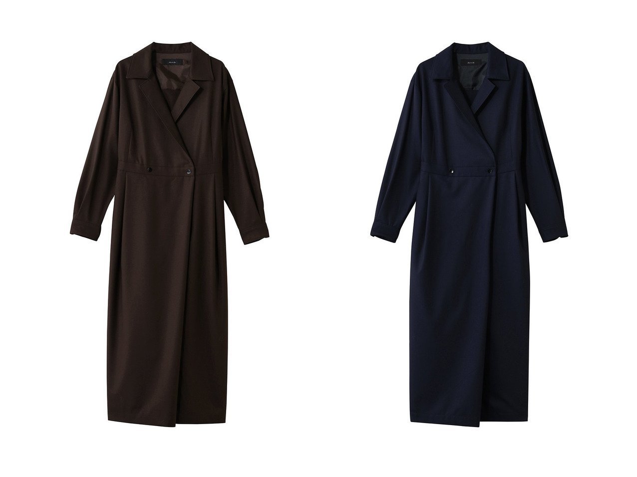 【allureville/アルアバイル】のウールポリカシュクール風ワンピース おすすめ！トレンド、レディースファッションの通販 おすすめ人気トレンドファッション通販アイテム インテリア・キッズ・メンズ・レディースファッション・服の通販 founy(ファニー) 　ファッション　Fashion　レディースファッション　Fashion for Women　ワンピース　Dresses　チュニック　Tunic Tops & Dresses　インナー　Innerwear　カシュクール　Wrap Design　ギャザー　Gathered, Ruffled　クラシカル　Classical, Vintage-Inspired　ストレッチ　Stretch, Stretchy Fabric　タートルネック　Turtleneck, High Neck　チュニック　Tunic, Long Top　ロング　Long, Long-Length　エレガント 上品　Elegant　新作・新入荷　New Arrivals / New In　ブルー系　Blue　ブラウン系　Brown　|ID:crp329100000225559