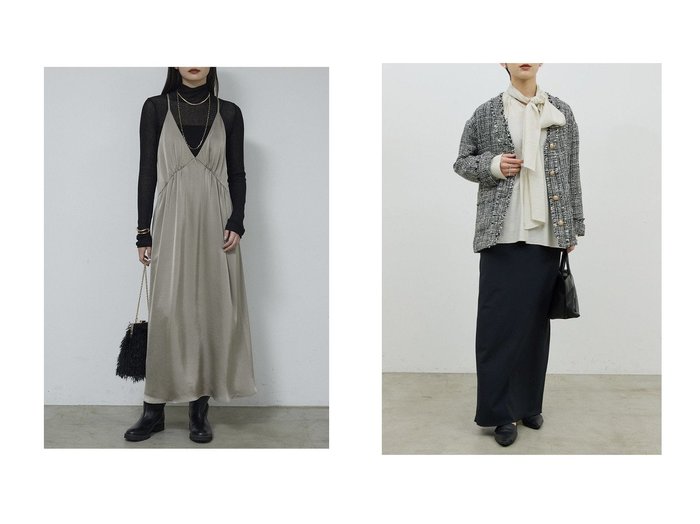 【GALLARDAGALANTE/ガリャルダガランテ】のディープVサテンキャミワンピース&【WEB限定】ツイードジャケット おすすめ!トレンド、レディースファッションの通販 おすすめ人気トレンドファッション通販アイテム 人気、トレンドファッション・服の通販 founy(ファニー) ファッション Fashion レディースファッション Fashion for Women ワンピース Dresses キャミソールワンピース Camisole Dresses チュニック Tunic Tops & Dresses アウター Coat / Outerwear Collection レディースジャケット・軽アウター Jackets おすすめ Recommended / Our Picks インナー Innerwear エレガント 上品 Elegant サテン Satin, Glossy Fabric タートル Turtleneck, Turtle Collar チュニック Tunic, Long Top デコルテ Décolleté, Neckline ロング Long, Long-Length ワイド Wide, Wide Fit 新作・新入荷 New Arrivals / New In |ID:crp329100000225564