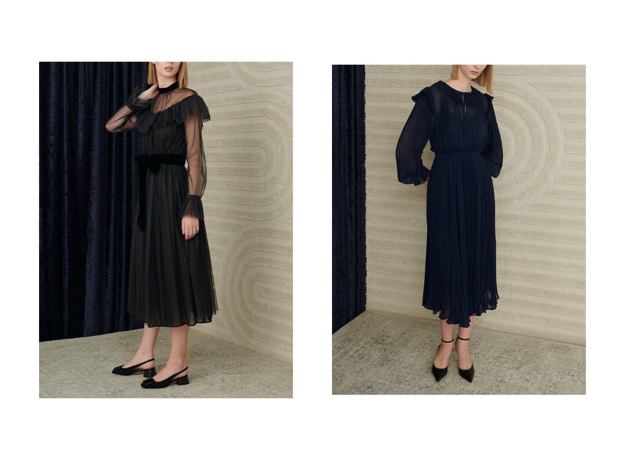 【CORCOVADO/コルコバード】のドットプリントチュールドレス&シアーソリッドプリーツドレス おすすめ！トレンド、レディースファッションの通販 おすすめ人気トレンドファッション通販アイテム インテリア・キッズ・メンズ・レディースファッション・服の通販 founy(ファニー) 　ファッション　Fashion　レディースファッション　Fashion for Women　ワンピース　Dresses　フォーマル・パーティードレス・結婚式用ドレス　Elegant & Casual Dresses　チュニック　Tunic Tops & Dresses　アクセサリー　Fashion Accessories　クラシカル　Classical, Vintage-Inspired　シルバー　Silver, Metallic Silver　チュニック　Tunic, Long Top　デコルテ　Décolleté, Neckline　ドット　Polka Dot, Dot Pattern　ドレス　Dress, One-Piece　バランス　Balance, Style Balance　パール　Pearl, Pearl Accent　フォーマル　Formal, Dressy　エレガント 上品　Elegant　シフォン　Chiffon, Lightweight Fabric　プリーツ　Pleats, Pleated　ブラック系　Black　ブルー系　Blue　|ID:crp329100000225586