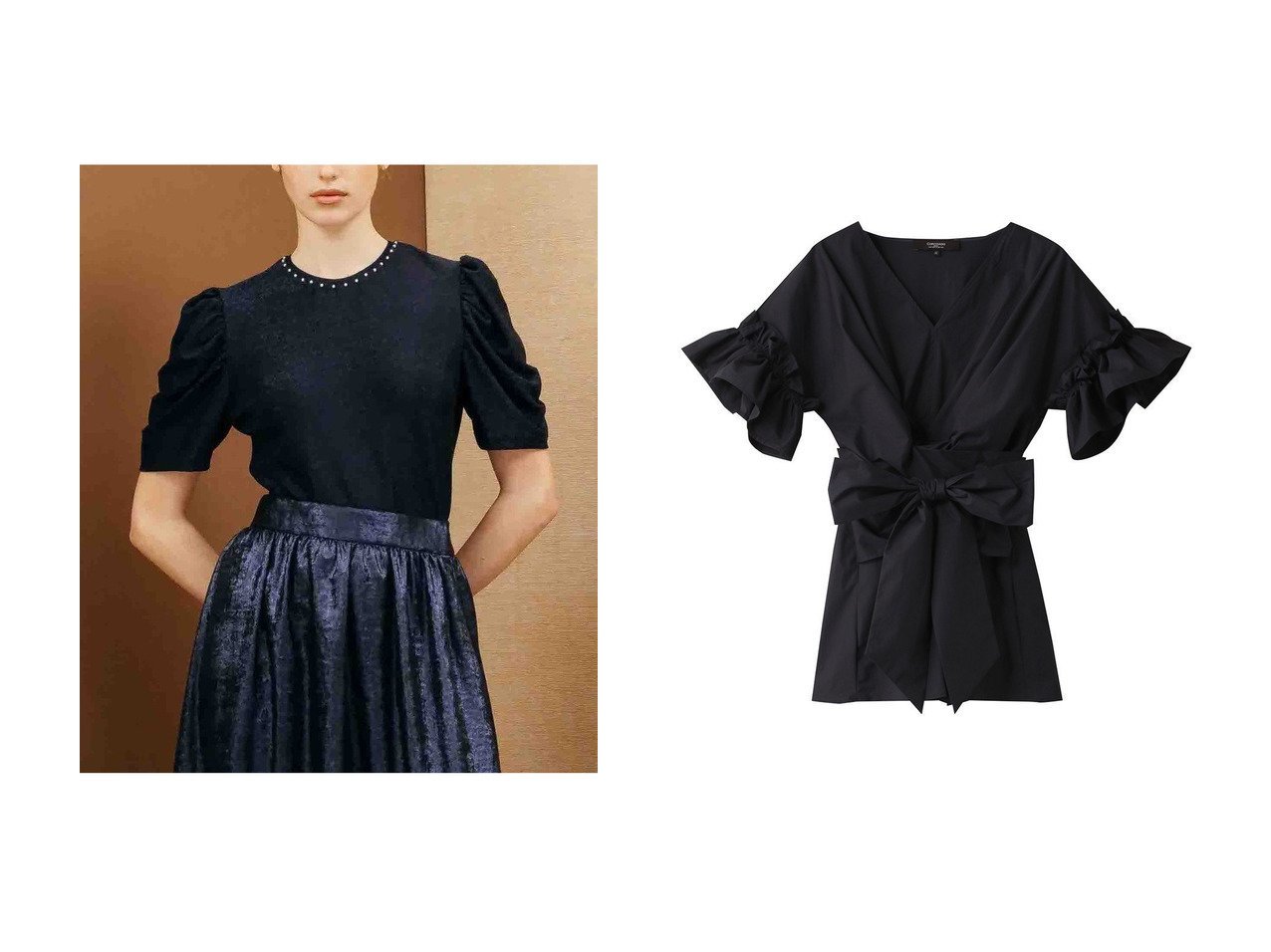 【CORCOVADO/コルコバード】のシャイニージャージートップス&MODERN VIBRATTO COTTONカシュクールトップス おすすめ！トレンド、レディースファッションの通販 おすすめ人気トレンドファッション通販アイテム インテリア・キッズ・メンズ・レディースファッション・服の通販 founy(ファニー) 　ファッション　Fashion　レディースファッション　Fashion for Women　トップス・カットソー　Cut & Sew Tops　シャツ・ブラウス・オフィスカジュアル　Elegant Blouses & Button-Ups　ロングTシャツ・Tシャツ　Longline T-Shirts & Tees　カットソー・ベーシックTシャツ　Cut-and-Sewn Tops / Stretch Tees & Basics　ギャザー　Gathered, Ruffled　ショート　Short, Short Length　スリーブ　Sleeve, Long Sleeve / Short Sleeve　パール　Pearl, Pearl Accent　ファブリック　Fabric, Textile　フェミニン　Feminine, Girly　新作・新入荷　New Arrivals / New In　おすすめ　Recommended / Our Picks　セットアップ　Set-Up, Coordinated Outfit　パーティ　Party, Party Style　フリル　Frill, Ruffle　フレア　Flare, Flared　フロント　Front, Front Design　ペプラム　Peplum, Flared Hem　リボン　Ribbon, Bow　ロング　Long, Long-Length　ブルー系　Blue　|ID:crp329100000225589
