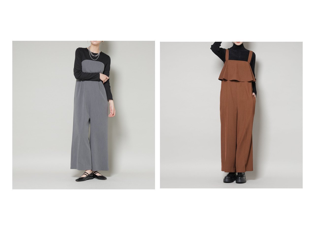 【nano universe/ナノ ユニバース】のフロントフリルサロペットパンツ&リブトップドッキングスーチングオールインワン おすすめ！トレンド、レディースファッションの通販 おすすめ人気トレンドファッション通販アイテム インテリア・キッズ・メンズ・レディースファッション・服の通販 founy(ファニー) 　ファッション　Fashion　レディースファッション　Fashion for Women　ワンピース　Dresses　オールインワン・ワンピース　Dresses and Jumpsuits　ウォッシャブル　Machine Washable　オケージョン　Occasion Wear　ギャザー　Gathered, Ruffled　ジャケット　Jacket, Outerwear　ダブル　Double, Double-Breasted　ドッキング　Docking, Mixed Material　フェミニン　Feminine, Girly　エレガント 上品　Elegant　2025年　2025　2025-2026秋冬・A/W　Autumn/Winter 2025–26 AW25–26　グレー系　Gray　ブラウン系　Brown　ベージュ系　Beige　ブルー系　Blue　|ID:crp329100000225595