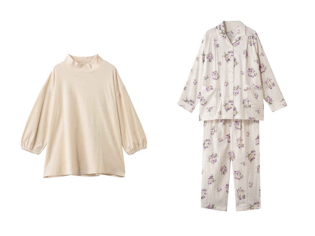 【nanadecor/ナナデェコール】のコットンベロアハイネックトップス&プリムローズ襟付きパジャマ おすすめ！トレンド、レディースファッションの通販 おすすめ人気トレンドファッション通販アイテム インテリア・キッズ・メンズ・レディースファッション・服の通販 founy(ファニー) 　エレガント 上品　Elegant　パジャマ　Pajamas, Sleepwear　リラックス　Relax, Relaxed Fit　新作・新入荷　New Arrivals / New In　パープル系　Purple　|ID:crp329100000225619