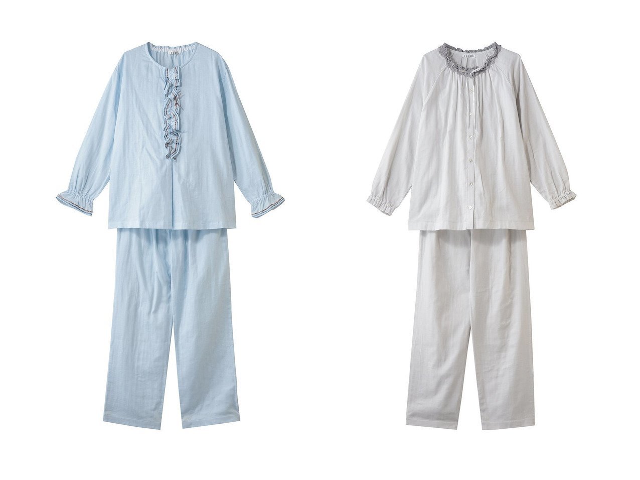 【IKUKO/イクコ】のダブルガーゼ フロントフリル&リボンパジャマ&ダブルガーゼ レースネック全開パジャマ おすすめ！トレンド、レディースファッションの通販 おすすめ人気トレンドファッション通販アイテム インテリア・キッズ・メンズ・レディースファッション・服の通販 founy(ファニー) 　お家時間・ステイホーム　Stay Home / At Home　ジュエリー　Jewelry, Accessories　ダブル　Double, Double-Breasted　パジャマ　Pajamas, Sleepwear　リラックス　Relax, Relaxed Fit　レース　Lace, Lace Fabric　新作・新入荷　New Arrivals / New In　グレー系　Gray　ブルー系　Blue　|ID:crp329100000225620