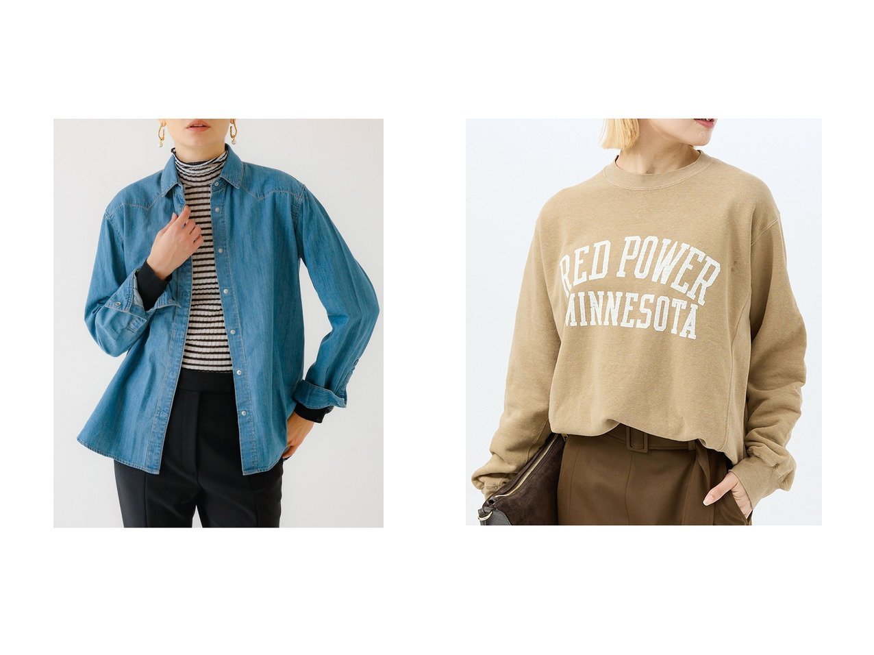 【DESIGN WORKS/デザイン ワークス】のTU ES MON TRESOR 別注デニムシャツ&【REMI ELIEF】SP加工3飛び裏毛別注スウェット RED POWER 【別注】おすすめ！トレンド、レディースファッションの通販 おすすめ人気トレンドファッション通販アイテム インテリア・キッズ・メンズ・レディースファッション・服の通販 founy(ファニー) 　ファッション　Fashion　レディースファッション　Fashion for Women　トップス・カットソー　Cut & Sew Tops　シャツ・ブラウス・オフィスカジュアル　Elegant Blouses & Button-Ups　レディースパーカー・カジュアルフーディー　Casual Hoodies & Sweatshirts　ロングTシャツ・Tシャツ　Longline T-Shirts & Tees　スウェット・クルーネックトップス　Sweatshirts & Crewnecks / Relaxed Fit Sweat Tops　カットソー・ベーシックTシャツ　Cut-and-Sewn Tops / Stretch Tees & Basics　おすすめ　Recommended / Our Picks　スウェット / スエット　Sweatshirt, Sweatwear　スペシャル　Special, Limited Edition　スラックス　Slacks, Dress Pants　デニム　Denim, Jeans Material　ヴィンテージ　Vintage Style　人気　Popular, Best Seller　別注　Limited Edition, Custom Order　インディゴ　Indigo Denim　春　Spring　クラシック　Classic, Timeless Style　スリーブ　Sleeve, Long Sleeve / Short Sleeve　ターコイズ　Turquoise, Blue-Green　定番　Standard, Basic Item　フィット　Fit, Slim Fit　ベロア　Velour, Soft Velvet　モダン　Modern, Contemporary　ヨーク　Yoke, Yoke Design　ロング　Long, Long-Length　S/S・春夏　SS, Spring/Summer, Warm Season　日本製　Made In Japan　夏　Summer　ブルー系　Blue　|ID:crp329100000225622