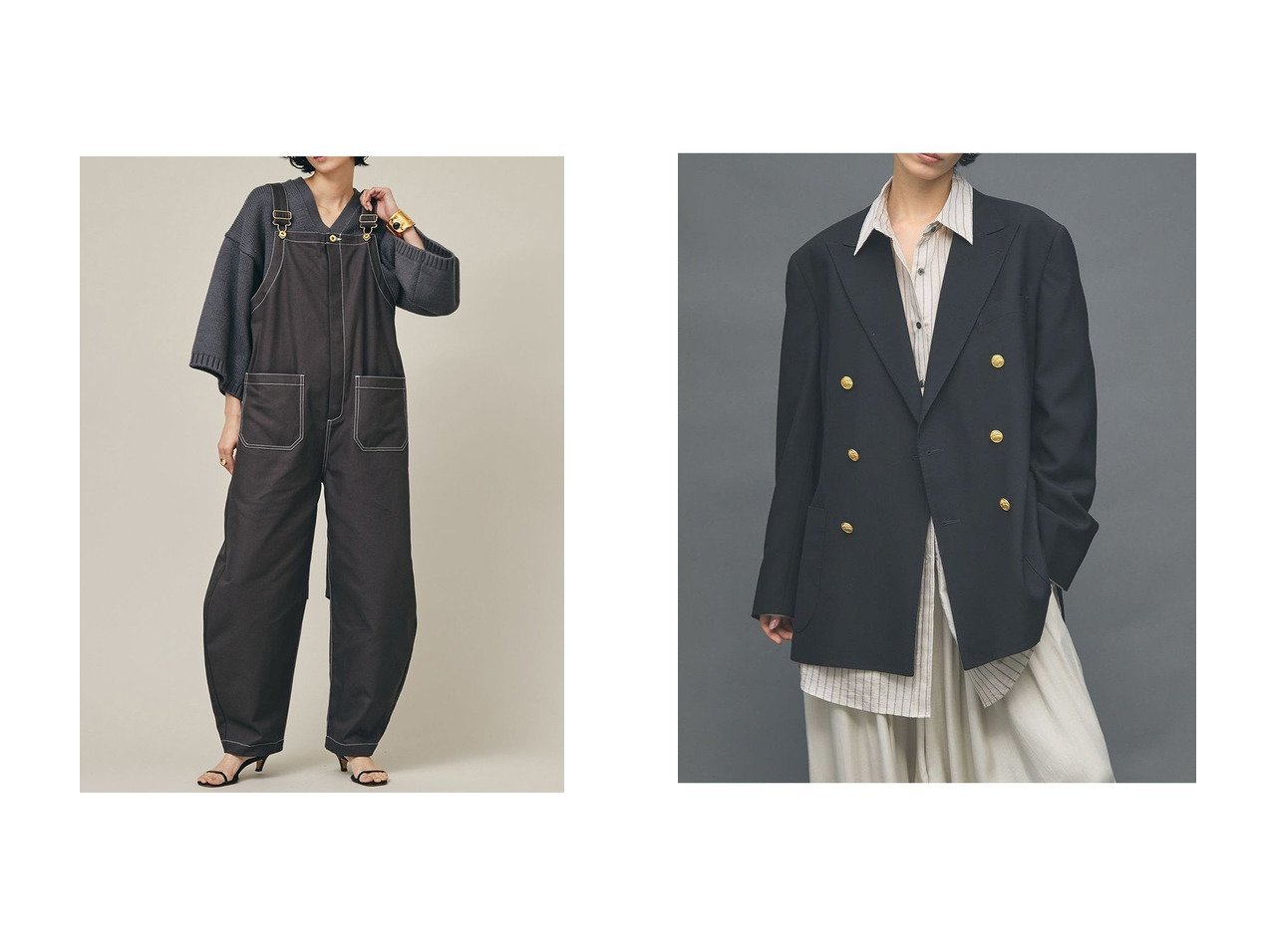 【Curensology/カレンソロジー】の【UNIVERSAL OVERALL】別注カーヴィーオーバーオール&【Brooks Brothers】別注6ボタンダブルブレザー 【別注】おすすめ！トレンド、レディースファッションの通販 おすすめ人気トレンドファッション通販アイテム インテリア・キッズ・メンズ・レディースファッション・服の通販 founy(ファニー) 　ファッション　Fashion　レディースファッション　Fashion for Women　アウター　Coat / Outerwear Collection　レディースジャケット・軽アウター　Jackets　パンツ　Pants & Trousers　アメリカン　American Style　エレガント 上品　Elegant　クラシック　Classic, Timeless Style　コレクション　Collection, Seasonal Line　ジャケット　Jacket, Outerwear　スタイリッシュ　Stylish, Fashionable　ダブル　Double, Double-Breasted　ドレープ　Drape, Draping Fabric　定番　Standard, Basic Item　ニューヨーク　New York, NYC Style　人気　Popular, Best Seller　パイピング　Piping, Trim Design　パッチ　Patch, Appliqué　ポケット　Pocket, Pocket Detail　別注　Limited Edition, Custom Order　入学式　Entrance Ceremony　卒業式　Graduation Ceremony　カットソー　Cut and Sewn Top　シンプル　Simple, Minimal　バランス　Balance, Style Balance　フォルム　Silhouette, Form　ベーシック　Basic, Essential　ワイド　Wide, Wide Fit　ワーク　Workwear, Utility Style　ブラック系　Black　グレー系　Gray　|ID:crp329100000225624