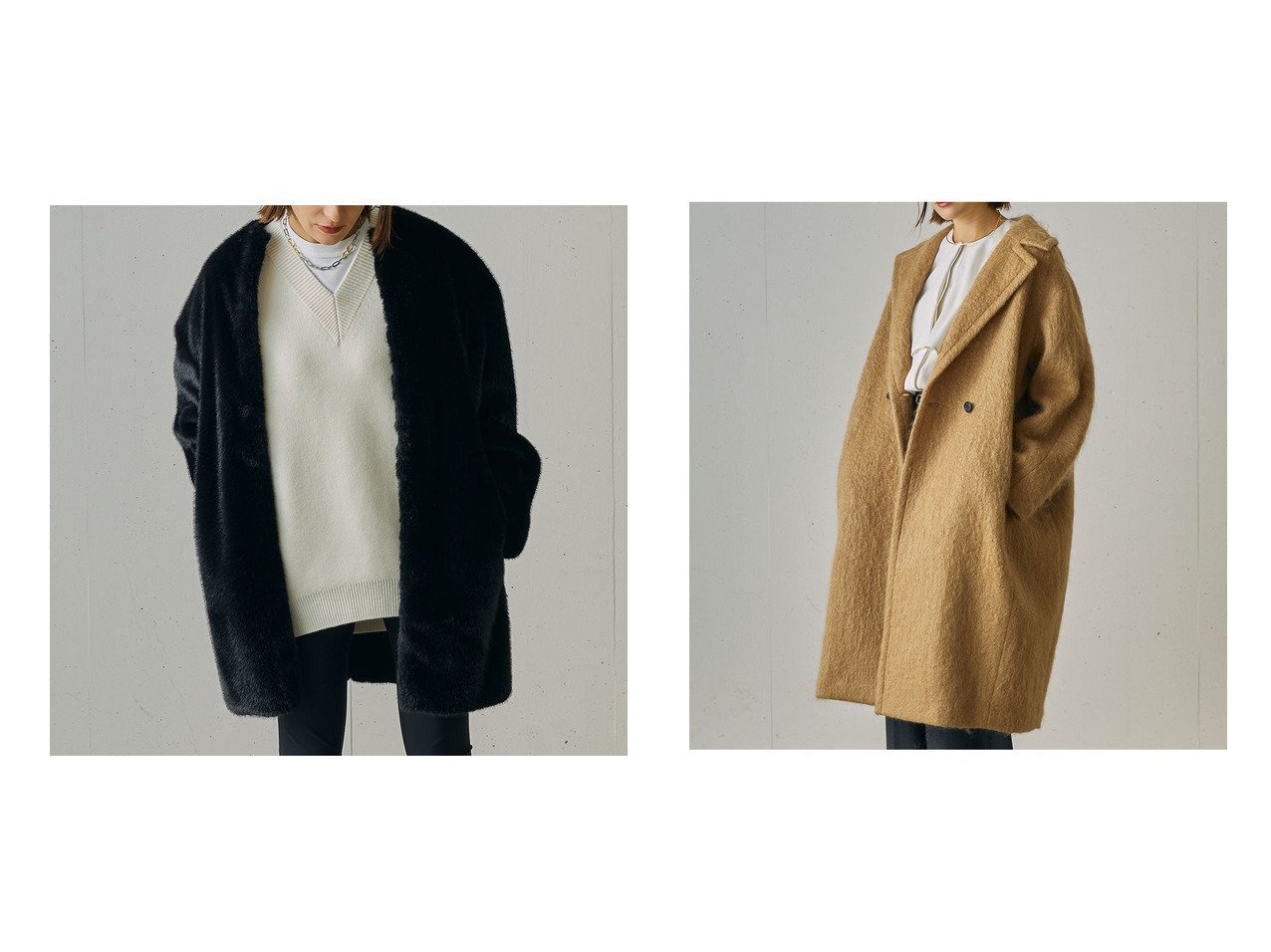 【DoCLASSE/ドゥクラッセ】のミンクタッチファー・ノーカラーコート&ループモヘア・テディコート おすすめ！トレンド、レディースファッションの通販 おすすめ人気トレンドファッション通販アイテム インテリア・キッズ・メンズ・レディースファッション・服の通販 founy(ファニー) 　ファッション　Fashion　レディースファッション　Fashion for Women　アウター　Coat / Outerwear Collection　コート・ロングコート・ピーコート　Long Coats, Peacoats & More　新作・新入荷　New Arrivals / New In　なめらか　Smooth, Silky Texture　デニム　Denim, Jeans Material　ドレス　Dress, One-Piece　ラグジュアリー　Luxury, Elegant　リアル　Real, Realistic　冬　Winter / This Winter　ベーシック　Basic, Essential　ロング　Long, Long-Length　日本製　Made In Japan　ブラック系　Black　ベージュ系　Beige　|ID:crp329100000225630