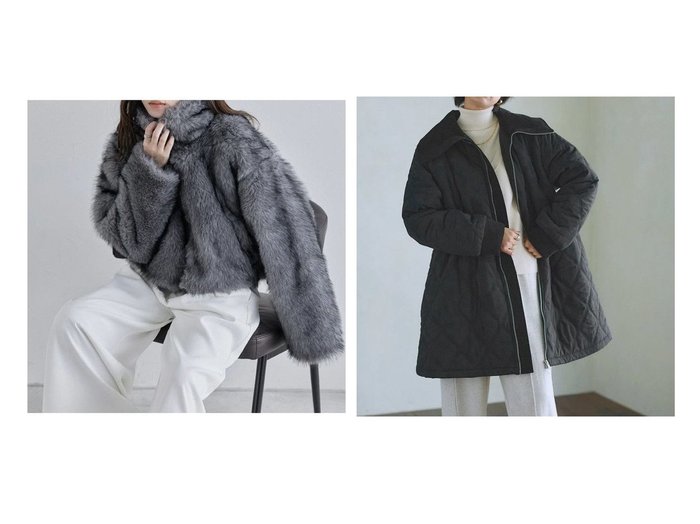 【Pierrot/ピエロ】のRASW デザインキルトドロストコート&ECLAM フェイクファージップアップブルゾン 【プチプライス】おすすめ！トレンド、レディースファッションの通販 おすすめ人気トレンドファッション通販アイテム 人気、トレンドファッション・服の通販 founy(ファニー) ファッション Fashion レディースファッション Fashion for Women アウター Coat / Outerwear Collection レディースジャケット・軽アウター Jackets ブルゾンジャケット・スポーティアウター Blouson Jackets コート・ロングコート・ピーコート Long Coats, Peacoats & More 送料無料 Free Shipping おすすめ Recommended / Our Picks クロップド Cropped, Short Length コンパクト Compact, Small Size ジップ Zip, Zipper スタンド Stand Collar, Upright Stand トレンド Trend, Trending Now バランス Balance, Style Balance フェイクファー Faux Fur, Imitation Fur ブルゾン Blouson, Bomber Jacket プチプライス・低価格 Affordable / Budget Price A/W・秋冬 Autumn/Winter キルティング Quilted, Quilting スリーブ Sleeve, Long Sleeve / Short Sleeve タフタ Taffeta, Structured Fabric フレア Flare, Flared エレガント 上品 Elegant |ID:crp329100000225632