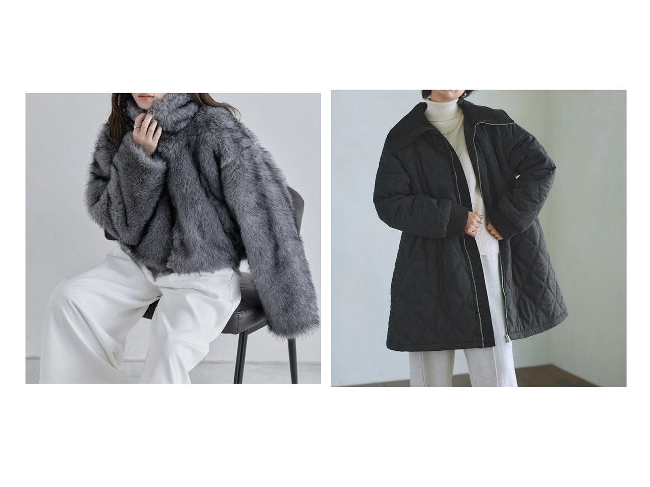 【Pierrot/ピエロ】のRASW デザインキルトドロストコート&ECLAM フェイクファージップアップブルゾン 【プチプライス】おすすめ！トレンド、レディースファッションの通販 おすすめ人気トレンドファッション通販アイテム インテリア・キッズ・メンズ・レディースファッション・服の通販 founy(ファニー) 　ファッション　Fashion　レディースファッション　Fashion for Women　アウター　Coat / Outerwear Collection　レディースジャケット・軽アウター　Jackets　ブルゾンジャケット・スポーティアウター　Blouson Jackets　コート・ロングコート・ピーコート　Long Coats, Peacoats & More　送料無料　Free Shipping　おすすめ　Recommended / Our Picks　クロップド　Cropped, Short Length　コンパクト　Compact, Small Size　ジップ　Zip, Zipper　スタンド　Stand Collar, Upright Stand　トレンド　Trend, Trending Now　バランス　Balance, Style Balance　フェイクファー　Faux Fur, Imitation Fur　ブルゾン　Blouson, Bomber Jacket　プチプライス・低価格　Affordable / Budget Price　A/W・秋冬　Autumn/Winter　キルティング　Quilted, Quilting　スリーブ　Sleeve, Long Sleeve / Short Sleeve　タフタ　Taffeta, Structured Fabric　フレア　Flare, Flared　エレガント 上品　Elegant　グレー系　Gray　ブラック系　Black　|ID:crp329100000225632