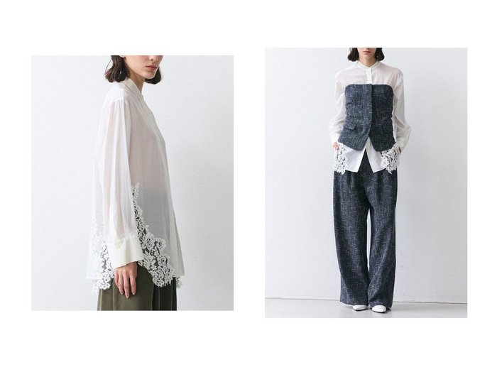 【BEIGE,/ベイジ,】のコットンレースバンドカラーシャツ/ おすすめ！トレンド、レディースファッションの通販 おすすめ人気トレンドファッション通販アイテム 人気、トレンドファッション・服の通販 founy(ファニー) ファッション Fashion レディースファッション Fashion for Women トップス・カットソー Cut & Sew Tops シャツ・ブラウス・オフィスカジュアル Elegant Blouses & Button-Ups オケージョン Occasion Wear スリーブ Sleeve, Long Sleeve / Short Sleeve デニム Denim, Jeans Material トレンド Trend, Trending Now ビスチェ Bustier, Corset Top ボトム Bottoms, Lower Wear レース Lace, Lace Fabric ロング Long, Long-Length ビジネス 仕事 通勤 Business / Work / Commuting 新作・新入荷 New Arrivals / New In |ID:crp329100000225634