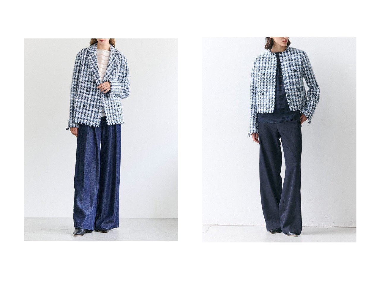 【BEIGE,/ベイジ,】のファンシーツイードダブルジャケット/&ファンシーツイードノーカラージャケット/ おすすめ！トレンド、レディースファッションの通販 おすすめ人気トレンドファッション通販アイテム インテリア・キッズ・メンズ・レディースファッション・服の通販 founy(ファニー) 　ファッション　Fashion　レディースファッション　Fashion for Women　アウター　Coat / Outerwear Collection　レディースジャケット・軽アウター　Jackets　ノーカラージャケット / シンプル上品コーデ　Collarless Jackets　エレガント 上品　Elegant　オケージョン　Occasion Wear　ジャケット　Jacket, Outerwear　セットアップ　Set-Up, Coordinated Outfit　ダブル　Double, Double-Breasted　ツイード　Twill, Twill Weave　デニム　Denim, Jeans Material　フリンジ　Fringe, Tassel　マニッシュ　Mannish, Boyish　新作・新入荷　New Arrivals / New In　グリーン系　Green　ブルー系　Blue　|ID:crp329100000225635