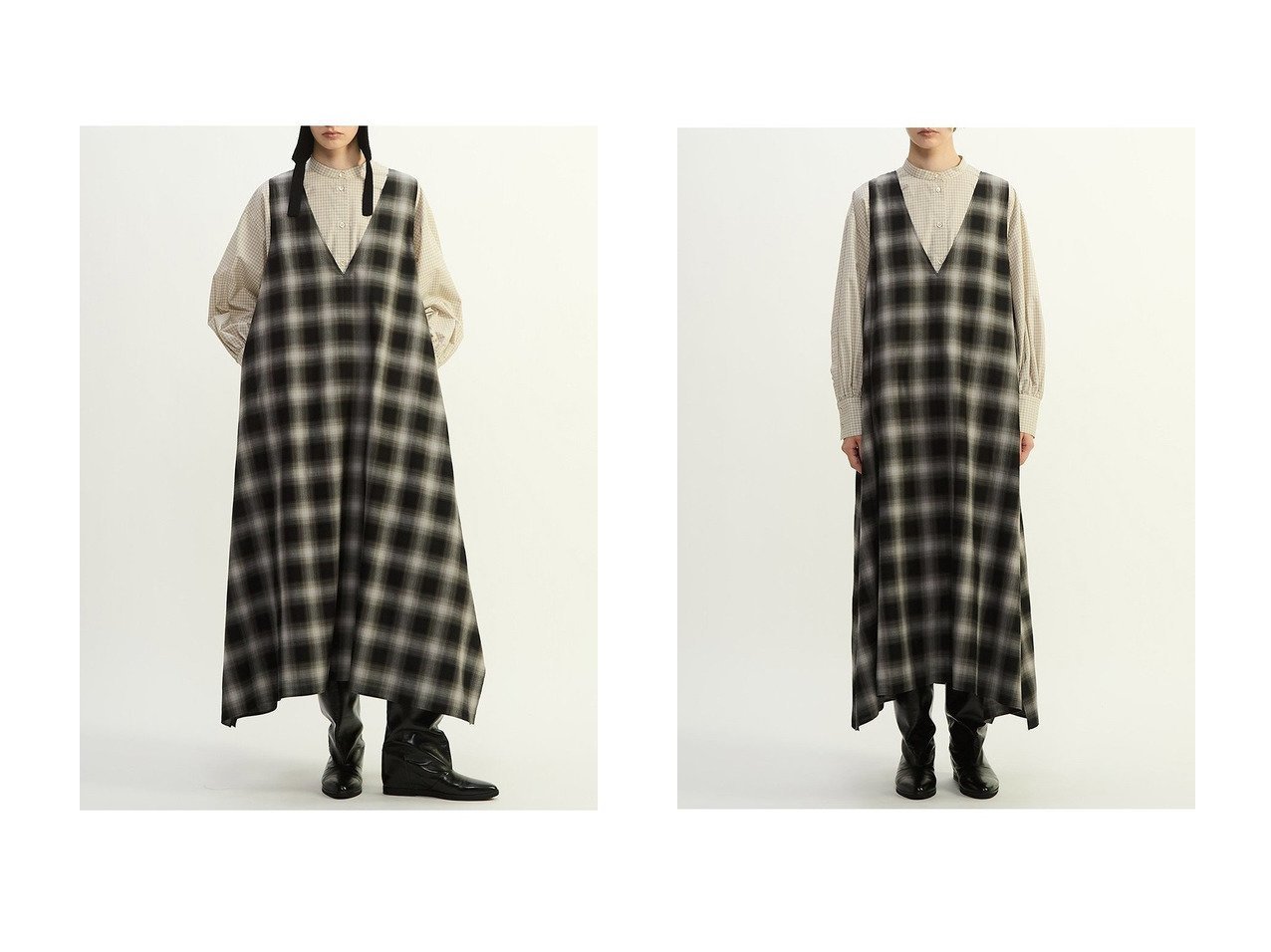 【PLAIN PEOPLE/プレインピープル】のオンブレチェックノースリーブワンピース おすすめ！トレンド、レディースファッションの通販 おすすめ人気トレンドファッション通販アイテム インテリア・キッズ・メンズ・レディースファッション・服の通販 founy(ファニー) 　ファッション　Fashion　レディースファッション　Fashion for Women　ワンピース　Dresses　チュニック　Tunic Tops & Dresses　2025年　2025　2025-2026秋冬・A/W　Autumn/Winter 2025–26 AW25–26　グラデーション　Gradient, Ombre　シンプル　Simple, Minimal　チュニック　Tunic, Long Top　ノースリーブ　Sleeveless, No-Sleeve　ロング　Long, Long-Length　エレガント 上品　Elegant　A/W・秋冬　Autumn/Winter　ブラック系　Black　グレー系　Gray　|ID:crp329100000225655