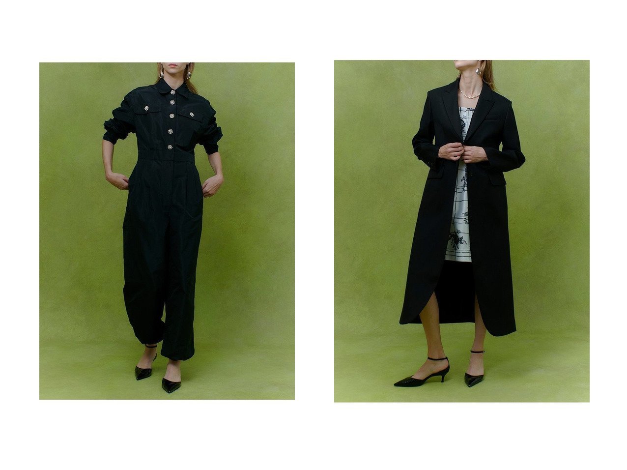 【allureville/アルアバイル】の【LOULOU WILLOUGHBY】タフタビジュー釦オールインワン&【LOULOU WILLOUGHBY】ビスコースツイルチェスターコート おすすめ！トレンド、レディースファッションの通販 おすすめ人気トレンドファッション通販アイテム インテリア・キッズ・メンズ・レディースファッション・服の通販 founy(ファニー) 　ファッション　Fashion　レディースファッション　Fashion for Women　パンツ　Pants & Trousers　アウター　Coat / Outerwear Collection　コート・ロングコート・ピーコート　Long Coats, Peacoats & More　チェスターコート・ロング丈アウター　Chester Coats / Chesterfield Long Coats　2025年　2025　2025-2026秋冬・A/W　Autumn/Winter 2025–26 AW25–26　イタリア　Italy　タフタ　Taffeta, Structured Fabric　ビジュー　Bijou, Jewel-like Accent　フォーマル　Formal, Dressy　A/W・秋冬　Autumn/Winter　ブラック系　Black　|ID:crp329100000225668