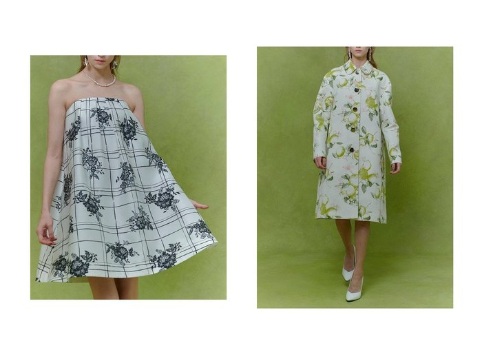 【allureville/アルアバイル】の【LOULOU WILLOUGHBY】RATTI レモン柄ステンカラーコート&【LOULOU WILLOUGHBY】SILK CO フラワーチェックワンピース おすすめ！トレンド、レディースファッションの通販 おすすめ人気トレンドファッション通販アイテム 人気、トレンドファッション・服の通販 founy(ファニー) ファッション Fashion レディースファッション Fashion for Women ワンピース Dresses チュニック Tunic Tops & Dresses アウター Coat / Outerwear Collection コート・ロングコート・ピーコート Long Coats, Peacoats & More 2025年 2025 2025-2026秋冬・A/W Autumn/Winter 2025–26 AW25–26 イタリア Italy エレガント 上品 Elegant コルセット Corset, Bustier チェック Check, Plaid, Tartan チュニック Tunic, Long Top フラワー Flower, Floral モチーフ Motif, Design Theme モノトーン Monotone, Black and White レース Lace, Lace Fabric ロング Long, Long-Length A/W・秋冬 Autumn/Winter |ID:crp329100000225669