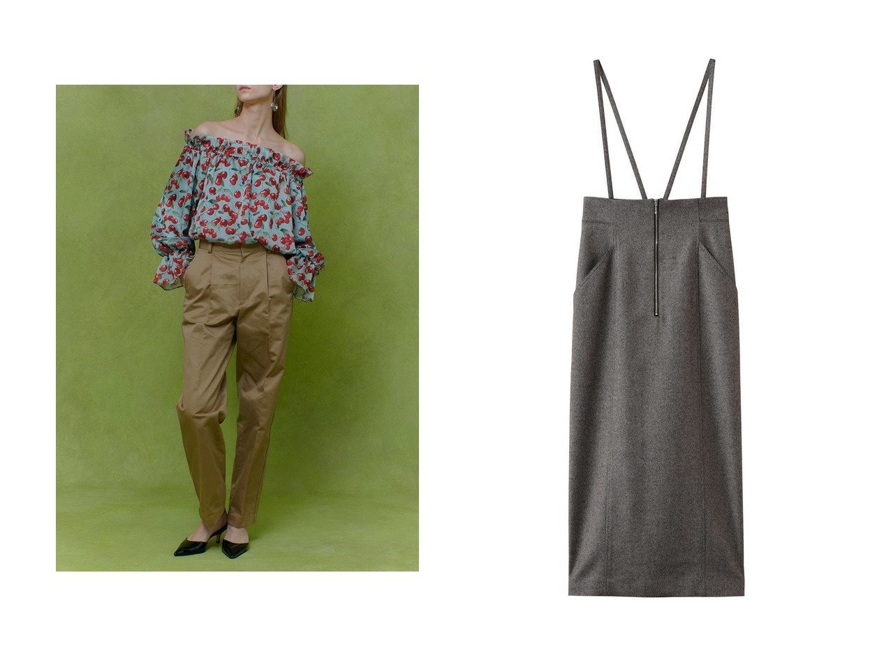 【allureville/アルアバイル】のシックツィードツイルサロペスカート&【LOULOU WILLOUGHBY】タックチノパンツ おすすめ！トレンド、レディースファッションの通販 おすすめ人気トレンドファッション通販アイテム インテリア・キッズ・メンズ・レディースファッション・服の通販 founy(ファニー) 　ファッション　Fashion　レディースファッション　Fashion for Women　パンツ　Pants & Trousers　スカート　Skirts　2025年　2025　2025-2026秋冬・A/W　Autumn/Winter 2025–26 AW25–26　センター　Center, Center Line　チェリー　Cherry, Cherry Pattern　パイピング　Piping, Trim Design　プリント　Print, Printed Pattern　A/W・秋冬　Autumn/Winter　カットソー　Cut and Sewn Top　サロペット　Overalls, Salopette　ツイード　Twill, Twill Weave　ロング　Long, Long-Length　エレガント 上品　Elegant　新作・新入荷　New Arrivals / New In　ベージュ系　Beige　ブラウン系　Brown　ブラック系　Black　|ID:crp329100000225674