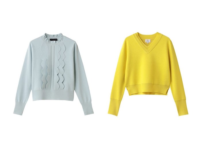 【LANVIN en Bleu/ランバン オン ブルー】のスカラフリルニット&ダブルフェイスVネックニット おすすめ！トレンド、レディースファッションの通販 おすすめ人気トレンドファッション通販アイテム 人気、トレンドファッション・服の通販 founy(ファニー) ファッション Fashion レディースファッション Fashion for Women トップス・カットソー Cut & Sew Tops ニット Knit Tops & Sweaters カジュアルプルオーバー・ニットトップス Pullovers & Knit Tops / Casual Pullovers Vネックトップス V-Neck Tops / V-Cut Neckline Shirts 2026年 2026 シンプル Simple, Minimal スカラップ Scallop, Scalloped Edge スタンド Stand Collar, Upright Stand フリル Frill, Ruffle 夏 Summer 春 Spring S/S・春夏 SS, Spring/Summer, Warm Season |ID:crp329100000225686