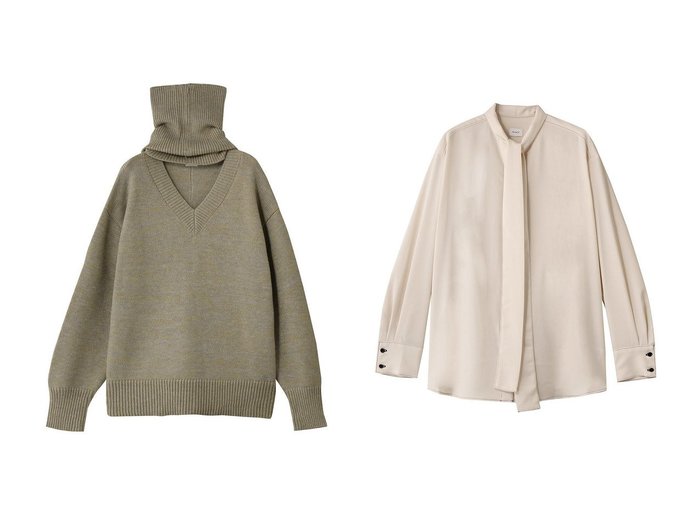 【MANOF/マノフ】のBOWTIE STITCH BLOUSE&SNOOD SET OVER V NECK KNIT おすすめ！トレンド、レディースファッションの通販 おすすめ人気トレンドファッション通販アイテム 人気、トレンドファッション・服の通販 founy(ファニー) ファッション Fashion レディースファッション Fashion for Women トップス・カットソー Cut & Sew Tops ニット Knit Tops & Sweaters カジュアルプルオーバー・ニットトップス Pullovers & Knit Tops / Casual Pullovers シャツ・ブラウス・オフィスカジュアル Elegant Blouses & Button-Ups ジップ Zip, Zipper スヌード Snood, Infinity Scarf リラックス Relax, Relaxed Fit 新作・新入荷 New Arrivals / New In |ID:crp329100000225716