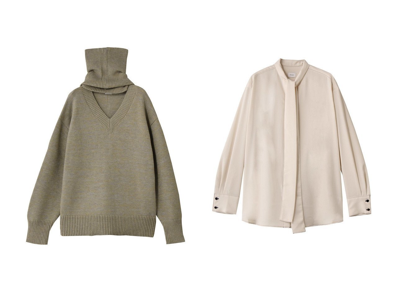 【MANOF/マノフ】のBOWTIE STITCH BLOUSE&SNOOD SET OVER V NECK KNIT おすすめ！トレンド、レディースファッションの通販 おすすめ人気トレンドファッション通販アイテム インテリア・キッズ・メンズ・レディースファッション・服の通販 founy(ファニー) 　ファッション　Fashion　レディースファッション　Fashion for Women　トップス・カットソー　Cut & Sew Tops　ニット　Knit Tops & Sweaters　カジュアルプルオーバー・ニットトップス　Pullovers & Knit Tops / Casual Pullovers　シャツ・ブラウス・オフィスカジュアル　Elegant Blouses & Button-Ups　ジップ　Zip, Zipper　スヌード　Snood, Infinity Scarf　リラックス　Relax, Relaxed Fit　新作・新入荷　New Arrivals / New In　グリーン系　Green　ブラック系　Black　|ID:crp329100000225716