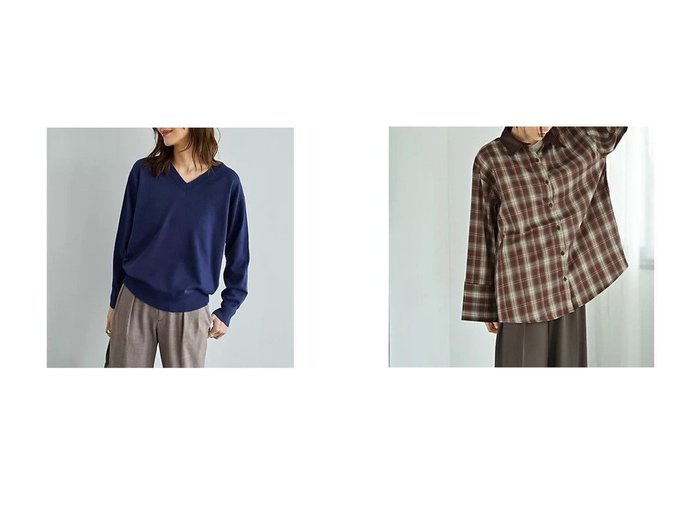 【STYLE DELI/スタイルデリ】の【BLK001】フェイクレザーカラーチェックシャツ&アンチピリングVネックニットトップスB おすすめ！トレンド、レディースファッションの通販 おすすめ人気トレンドファッション通販アイテム 人気、トレンドファッション・服の通販 founy(ファニー) ファッション Fashion レディースファッション Fashion for Women トップス・カットソー Cut & Sew Tops シャツ・ブラウス・オフィスカジュアル Elegant Blouses & Button-Ups ニット Knit Tops & Sweaters Vネックトップス V-Neck Tops / V-Cut Neckline Shirts オレンジ Orange 春 Spring 秋 Autumn カットソー Cut and Sewn Top シンプル Simple, Minimal タートル Turtleneck, Turtle Collar チェック Check, Plaid, Tartan デニム Denim, Jeans Material バランス Balance, Style Balance フェイクレザー Faux Leather, PU Leather フレア Flare, Flared ベーシック Basic, Essential ポケット Pocket, Pocket Detail ミックス Mix, Mixed Style ワイド Wide, Wide Fit 冬 Winter / This Winter おすすめ Recommended / Our Picks スリット Slit, Slit Detail 定番 Standard, Basic Item 長袖 Long Sleeve, Full Sleeve ブラウジング Blouson Silhouette, Cinched Waist |ID:crp329100000225730