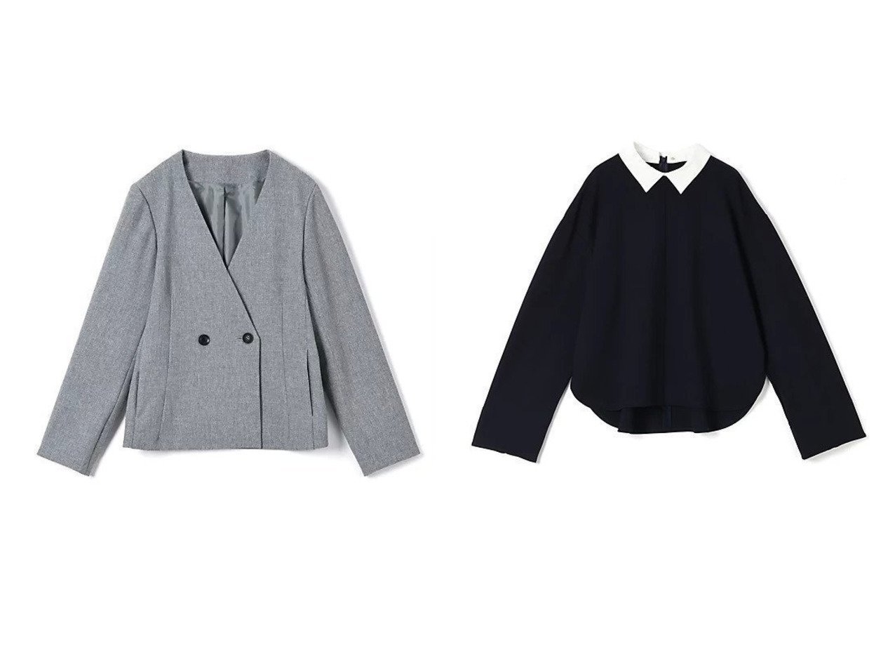 【M7days/エムセブンデイズ】の襟つき2WAYトップス&ツイード風ノーカラーテーラードジャケット おすすめ！トレンド、レディースファッションの通販 おすすめ人気トレンドファッション通販アイテム インテリア・キッズ・メンズ・レディースファッション・服の通販 founy(ファニー) 　ファッション　Fashion　レディースファッション　Fashion for Women　アウター　Coat / Outerwear Collection　レディースジャケット・軽アウター　Jackets　テーラードジャケット / 通勤・きれいめスタイル　Tailored Jackets & Blazers　トップス・カットソー　Cut & Sew Tops　ジャケット　Jacket, Outerwear　ツイード　Twill, Twill Weave　人気　Popular, Best Seller　洗える　Machine Washable　カットソー　Cut and Sewn Top　シルケット　Silket, Silky Cotton　シンプル　Simple, Minimal　ストレッチ　Stretch, Stretchy Fabric　エレガント 上品　Elegant　ビジネス 仕事 通勤　Business / Work / Commuting　ブラック系　Black　グレー系　Gray　ブルー系　Blue　|ID:crp329100000225734