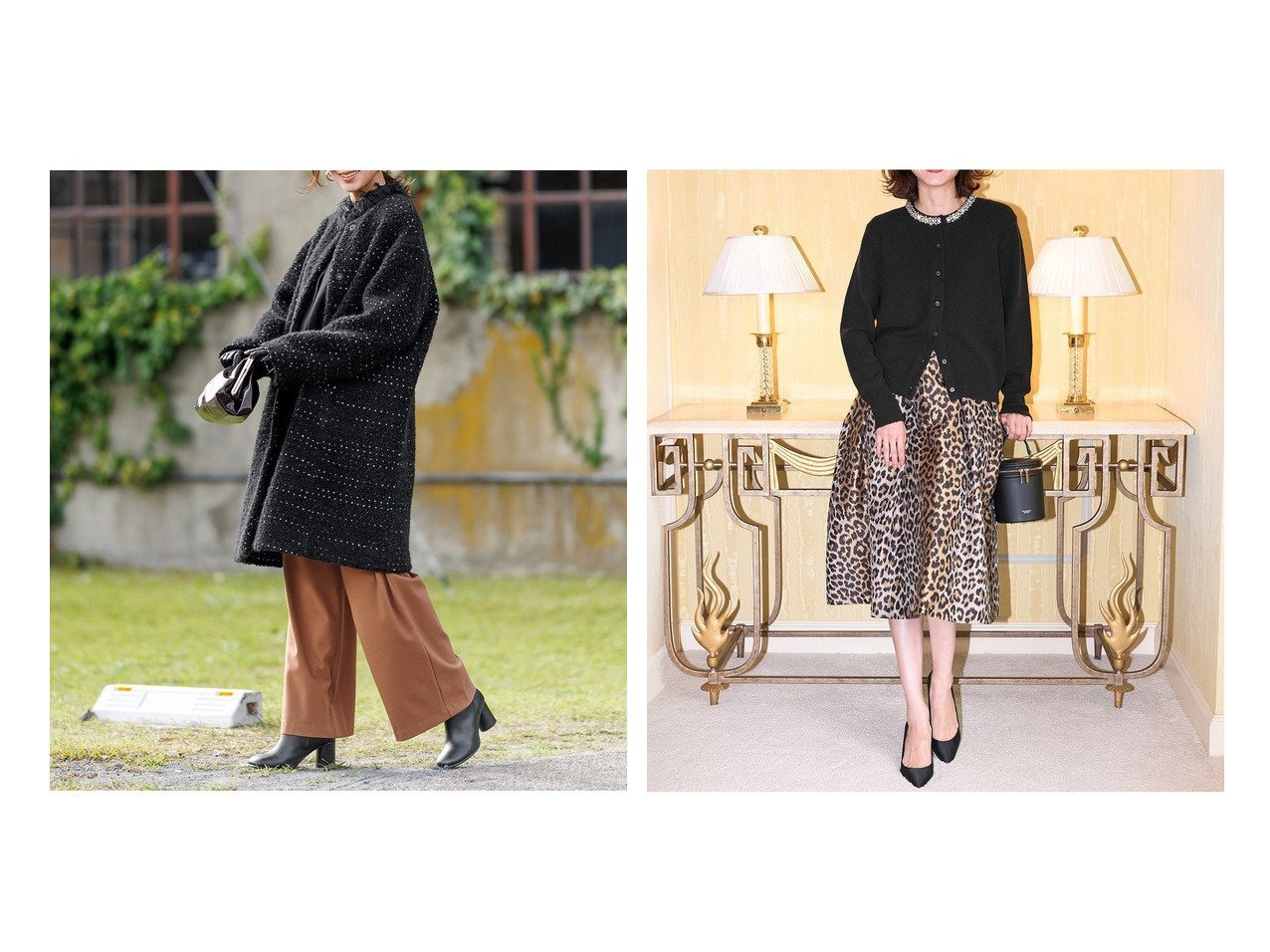 【DoCLASSE/ドゥクラッセ】のミックスツイード・ノーカラーコート&ウール混・ネックビジューカーディガン 40代50代からの婦人服　おすすめ！トレンド、レディースファッションの通販 おすすめ人気トレンドファッション通販アイテム インテリア・キッズ・メンズ・レディースファッション・服の通販 founy(ファニー) 　ファッション　Fashion　レディースファッション　Fashion for Women　アウター　Coat / Outerwear Collection　コート・ロングコート・ピーコート　Long Coats, Peacoats & More　トップス・カットソー　Cut & Sew Tops　カーディガン・羽織り　Layered Style Cardigans　新作・新入荷　New Arrivals / New In　インナー　Innerwear　クラシカル　Classical, Vintage-Inspired　ストール　Stole, Wrap　ツイード　Twill, Twill Weave　プレミアム　Premium, High-End　ミックス　Mix, Mixed Style　モノトーン　Monotone, Black and White　アクセサリー　Fashion Accessories　カーディガン　Cardigan, Knitwear　クリスタル　Crystal, Swarovski　コンパクト　Compact, Small Size　ストーン　Stone, Gem-Like　トリミング　Trimming, Decorative Edge　バランス　Balance, Style Balance　ビジュー　Bijou, Jewel-like Accent　フラワー　Flower, Floral　ラグジュアリー　Luxury, Elegant　冬　Winter / This Winter　ブラック系　Black　ホワイト系　White　グレー系　Gray　|ID:crp329100000225746