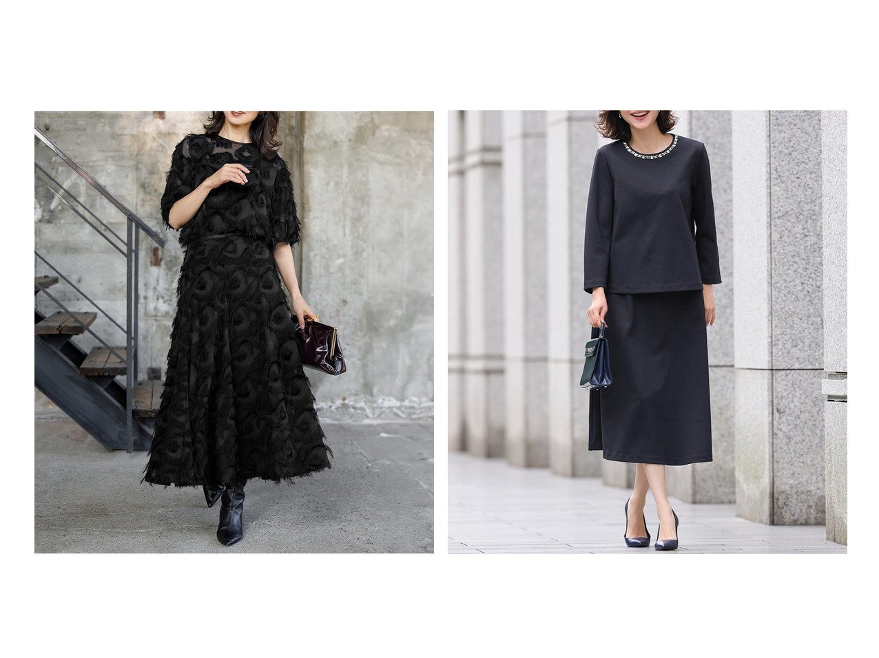 【DoCLASSE/ドゥクラッセ】のドレープジャカード・Aラインスカート&ストレッチポンチ・ビジューセットアップ 40代50代からの婦人服　おすすめ！トレンド、レディースファッションの通販 おすすめ人気トレンドファッション通販アイテム インテリア・キッズ・メンズ・レディースファッション・服の通販 founy(ファニー) 　ファッション　Fashion　レディースファッション　Fashion for Women　スカート　Skirts　Aライン・フレアスカート　A-Line & Flared Skirts　ワンピース　Dresses　新作・新入荷　New Arrivals / New In　ジャカード／ジャガード　Jacquard, Woven Pattern　セットアップ　Set-Up, Coordinated Outfit　ドレープ　Drape, Draping Fabric　フリンジ　Fringe, Tassel　フレア　Flare, Flared　ベーシック　Basic, Essential　イエロー　Yellow　クリスタル　Crystal, Swarovski　ストーン　Stone, Gem-Like　ビジュー　Bijou, Jewel-like Accent　エレガント 上品　Elegant　ブラック系　Black　ブルー系　Blue　|ID:crp329100000225747