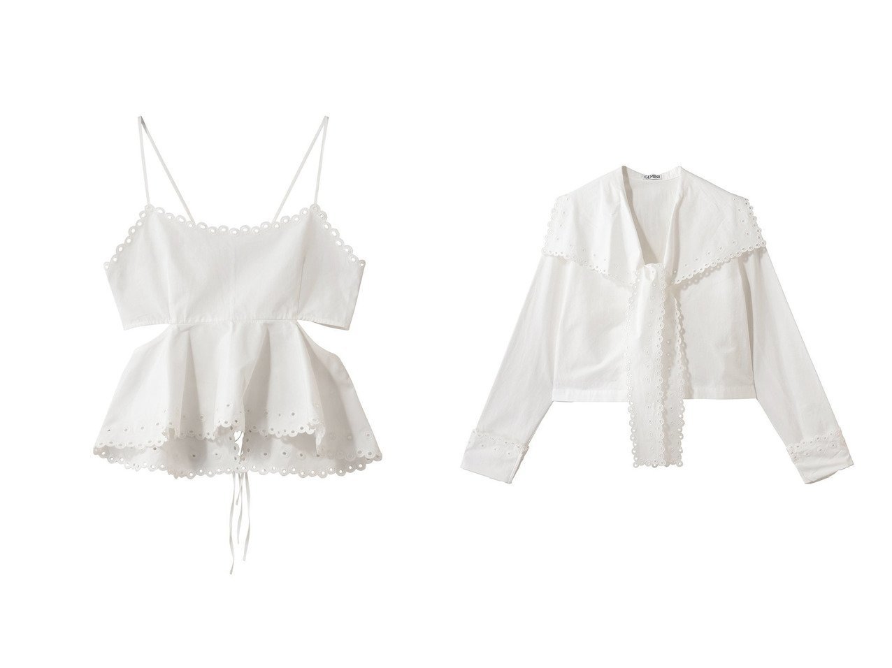 【Whim Gazette/ウィムガゼット】の【GEMINI】スカラップキャミソール&【GEMINI】スカラップブラウス おすすめ！トレンド、レディースファッションの通販 おすすめ人気トレンドファッション通販アイテム インテリア・キッズ・メンズ・レディースファッション・服の通販 founy(ファニー) 　ファッション　Fashion　レディースファッション　Fashion for Women　トップス・カットソー　Cut & Sew Tops　キャミソール&ノースリーブ　Camisoles & Sleeveless Tops　シャツ・ブラウス・オフィスカジュアル　Elegant Blouses & Button-Ups　ロングTシャツ・Tシャツ　Longline T-Shirts & Tees　カットソー・ベーシックTシャツ　Cut-and-Sewn Tops / Stretch Tees & Basics　カッティング　Cutting Detail　カットソー　Cut and Sewn Top　キャミソール　Camisole, Spaghetti Strap Top　スカラップ　Scallop, Scalloped Edge　タンク　Tank Top, Sleeveless Top　フェミニン　Feminine, Girly　リネン　Linen, Linen Fabric　新作・新入荷　New Arrivals / New In　ホワイト系　White　グレー系　Gray　|ID:crp329100000225778