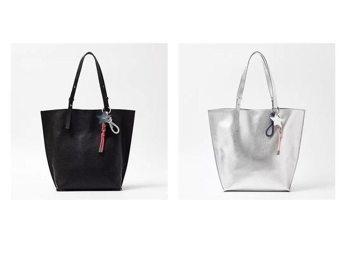 【12closet/トゥエルブクローゼット】の【軽量】床革チャーム付きトートバッグ おすすめ！トレンド、レディースファッションの通販 おすすめ人気トレンドファッション通販アイテム 人気、トレンドファッション・服の通販 founy(ファニー) ファッション Fashion レディースファッション Fashion for Women バッグ Bags コーティング Coating, Coated Finish シルバー Silver, Metallic Silver シンプル Simple, Minimal チェーン Chain, Chain Strap チャーム Charm, Pendant ポケット Pocket, Pocket Detail 軽量 Lightweight, Ultra Light |ID:crp329100000225801