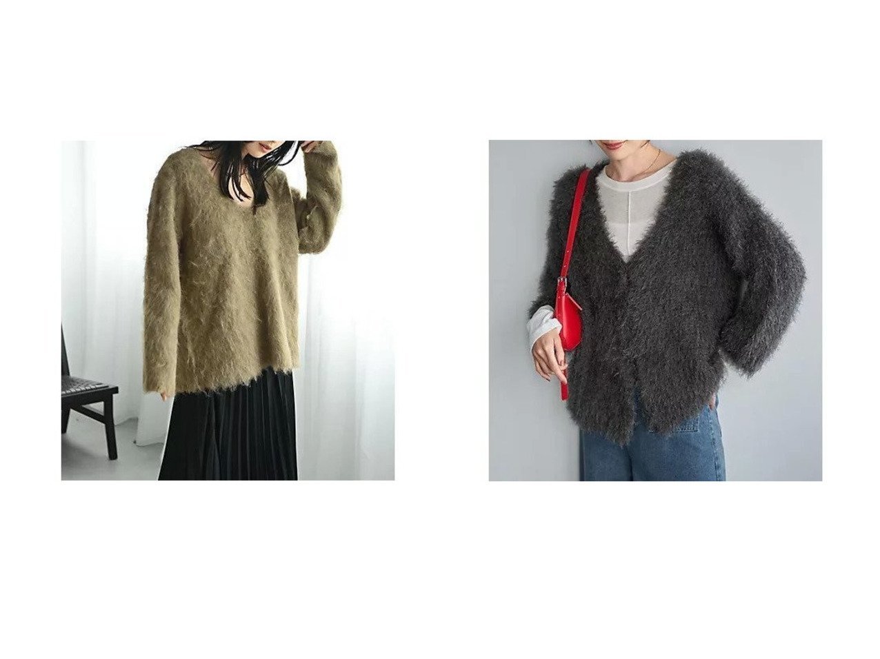 【STYLE DELI/スタイルデリ】の【BLK001】ブークレシャギーVネックプルオーバー&【LUXE】フェザーヤーンカーディガン おすすめ！トレンド、レディースファッションの通販 おすすめ人気トレンドファッション通販アイテム インテリア・キッズ・メンズ・レディースファッション・服の通販 founy(ファニー) 　ファッション　Fashion　レディースファッション　Fashion for Women　トップス・カットソー　Cut & Sew Tops　カジュアルプルオーバー・ニットトップス　Pullovers & Knit Tops / Casual Pullovers　Vネックトップス　V-Neck Tops / V-Cut Neckline Shirts　カーディガン・羽織り　Layered Style Cardigans　イエロー　Yellow　秋　Autumn　ショート　Short, Short Length　シンプル　Simple, Minimal　タートルネック　Turtleneck, High Neck　デニム　Denim, Jeans Material　バランス　Balance, Style Balance　プリーツ　Pleats, Pleated　ベーシック　Basic, Essential　ポケット　Pocket, Pocket Detail　ロング　Long, Long-Length　ワイド　Wide, Wide Fit　冬　Winter / This Winter　おすすめ　Recommended / Our Picks　エレガント 上品　Elegant　エアリー　Airy Texture　カーディガン　Cardigan, Knitwear　フェザーヤーン　Feather Yarn, Fluffy Yarn　フロント　Front, Front Design　ブルゾン　Blouson, Bomber Jacket　ライダース　Riders　イエロー系　Yellow　|ID:crp329100000225805