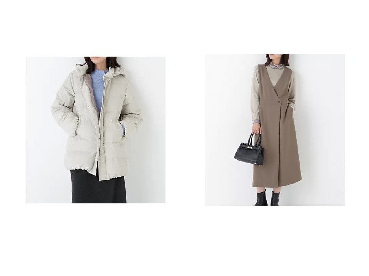 【HUMAN WOMAN/ヒューマンウーマン】のTRダブルクロスワンピース&フーディースタンドカラー2wayダウンコート おすすめ！トレンド、レディースファッションの通販 おすすめ人気トレンドファッション通販アイテム インテリア・キッズ・メンズ・レディースファッション・服の通販 founy(ファニー) 　ファッション　Fashion　レディースファッション　Fashion for Women　アウター　Coat / Outerwear Collection　コート・ロングコート・ピーコート　Long Coats, Peacoats & More　ダウンジャケット・軽量ダウン　Warm & Lightweight Down Jackets　ワンピース　Dresses　おすすめ　Recommended / Our Picks　スタンダード　Standard, Basic　ダウン　Down, Puffer　フィット　Fit, Slim Fit　ベーシック　Basic, Essential　ストレッチ　Stretch, Stretchy Fabric　ラップ　Wrap, Wrap Design　エレガント 上品　Elegant　グレー系　Gray　ベージュ系　Beige　ブラック系　Black　|ID:crp329100000225823