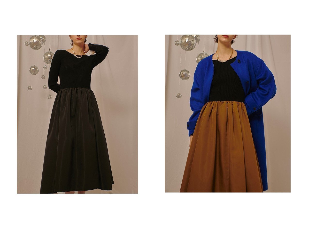 【allureville/アルアバイル】のノーカラーコクーンコート&タフタドッキングニットワンピース おすすめ！トレンド、レディースファッションの通販 おすすめ人気トレンドファッション通販アイテム インテリア・キッズ・メンズ・レディースファッション・服の通販 founy(ファニー) 　ファッション　Fashion　レディースファッション　Fashion for Women　ワンピース　Dresses　ニットワンピース　Knit Dresses　チュニック　Tunic Tops & Dresses　アウター　Coat / Outerwear Collection　コート・ロングコート・ピーコート　Long Coats, Peacoats & More　2026年　2026　アクセサリー　Fashion Accessories　エレガント 上品　Elegant　シューズ　Shoes, Footwear　ダウン　Down, Puffer　チュニック　Tunic, Long Top　ドッキング　Docking, Mixed Material　ドレス　Dress, One-Piece　バランス　Balance, Style Balance　パーティ　Party, Party Style　パール　Pearl, Pearl Accent　フラット　Flat, Flat Shoes　ロング　Long, Long-Length　夏　Summer　春　Spring　S/S・春夏　SS, Spring/Summer, Warm Season　羽織　Haori, Light Jacket　フォルム　Silhouette, Form　ブラウン系　Brown　ブラック系　Black　ブルー系　Blue　|ID:crp329100000225851