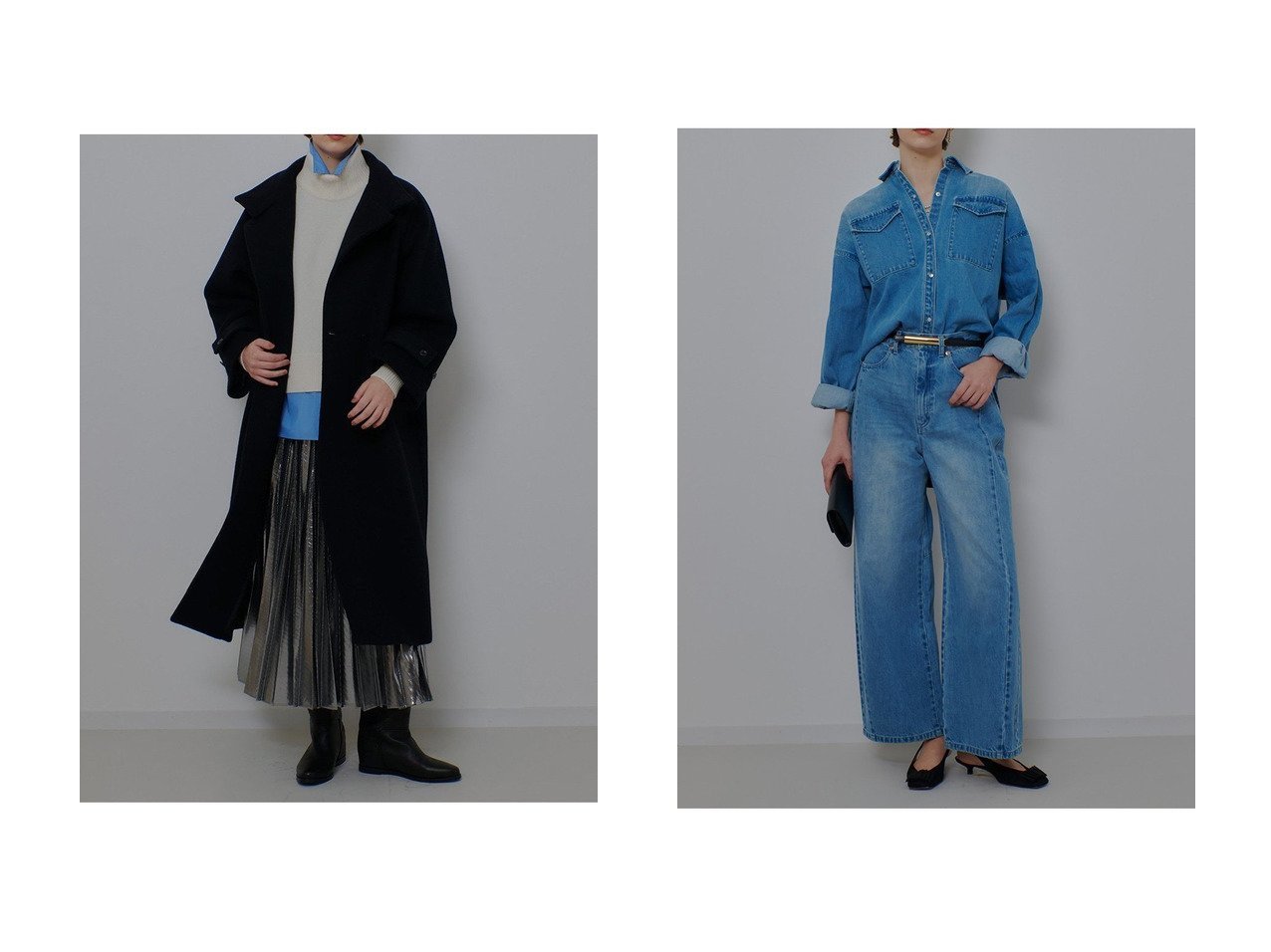 【allureville/アルアバイル】のダブルビーバースタンドコート&サイド切替オーバルデニムパンツ おすすめ！トレンド、レディースファッションの通販 おすすめ人気トレンドファッション通販アイテム インテリア・キッズ・メンズ・レディースファッション・服の通販 founy(ファニー) 　ファッション　Fashion　レディースファッション　Fashion for Women　アウター　Coat / Outerwear Collection　コート・ロングコート・ピーコート　Long Coats, Peacoats & More　パンツ　Pants & Trousers　デニムパンツ・ジーンズ・美脚デニム　Denim Jeans & Pants　2026年　2026　モダン　Modern, Contemporary　ロング　Long, Long-Length　夏　Summer　春　Spring　S/S・春夏　SS, Spring/Summer, Warm Season　ブラック系　Black　ブルー系　Blue　|ID:crp329100000225852