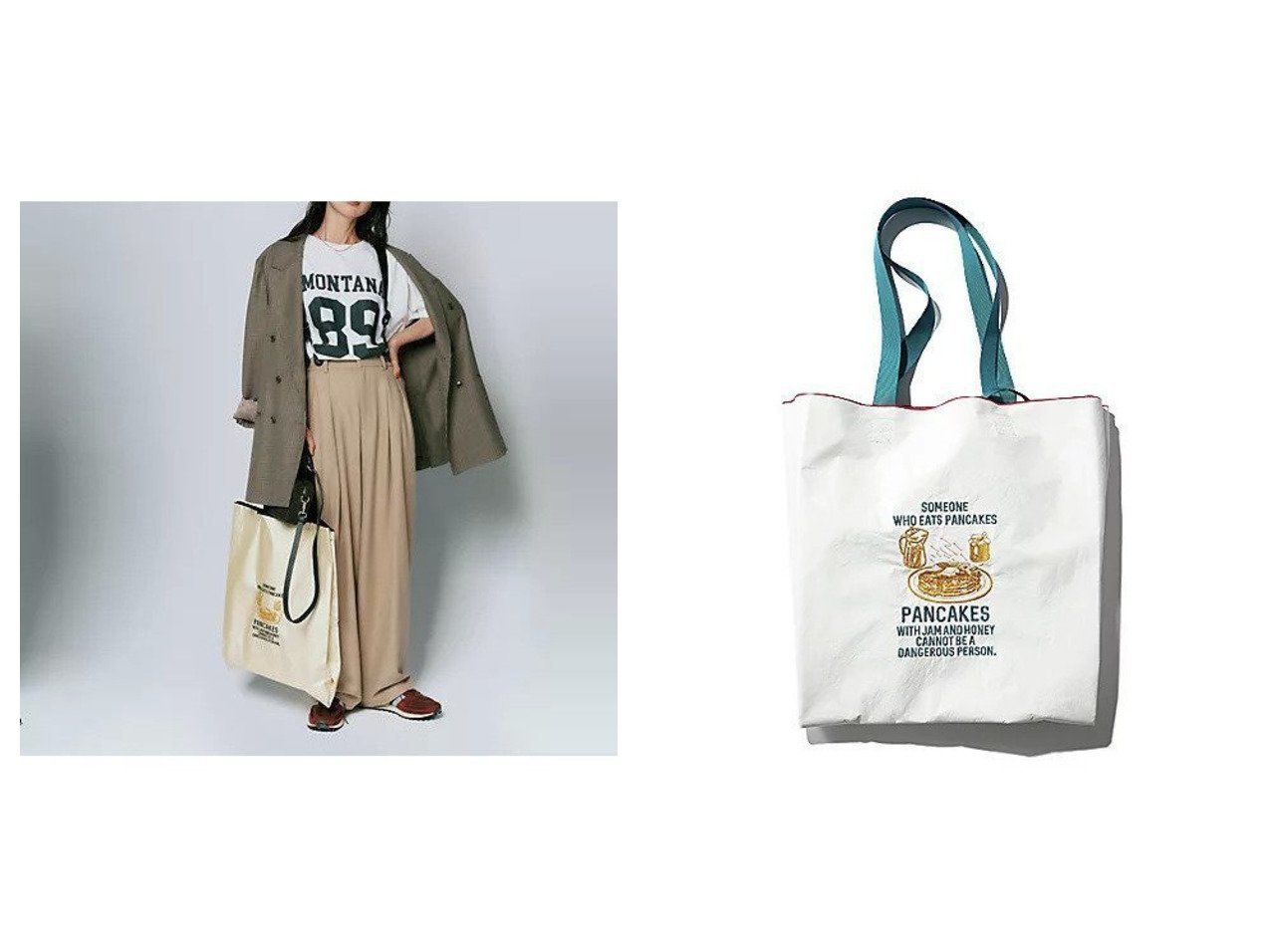 【12closet/トゥエルブクローゼット】の【kazumiさんコラボ】【撥水】 PANCAKE 刺しゅう トートバッグ(L)&【kazumiさんコラボ】【撥水】 PANCAKE 刺しゅう トートバッグ(M) おすすめ！トレンド、レディースファッションの通販 おすすめ人気トレンドファッション通販アイテム インテリア・キッズ・メンズ・レディースファッション・服の通販 founy(ファニー) 　ファッション　Fashion　レディースファッション　Fashion for Women　バッグ　Bags　コラボ　Collaboration, Collab　チャーム　Charm, Pendant　ポケット　Pocket, Pocket Detail　ホワイト系　White　ブルー系　Blue　ブラック系　Black　ゴールド系　Gold　イエロー系　Yellow　シルバー系　Silver　|ID:crp329100000225889