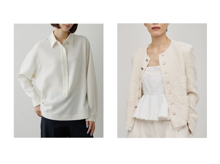 【Whim Gazette/ウィムガゼット】のダブルクロススキッパープルオーバー&【GEMINI】ツィードジャケット おすすめ!トレンド、レディースファッションの通販 おすすめ人気トレンドファッション通販アイテム 人気、トレンドファッション・服の通販 founy(ファニー) ファッション Fashion レディースファッション Fashion for Women トップス・カットソー Cut & Sew Tops シャツ・ブラウス・オフィスカジュアル Elegant Blouses & Button-Ups カジュアルプルオーバー・ニットトップス Pullovers & Knit Tops / Casual Pullovers アウター Coat / Outerwear Collection レディースジャケット・軽アウター Jackets 2026年 2026 エアリー Airy Texture スキッパー Skipper, Open Collar スリーブ Sleeve, Long Sleeve / Short Sleeve ダブル Double, Double-Breasted バランス Balance, Style Balance ベーシック Basic, Essential リラックス Relax, Relaxed Fit ロング Long, Long-Length エレガント 上品 Elegant 夏 Summer 春 Spring S/S・春夏 SS, Spring/Summer, Warm Season |ID:crp329100000225912