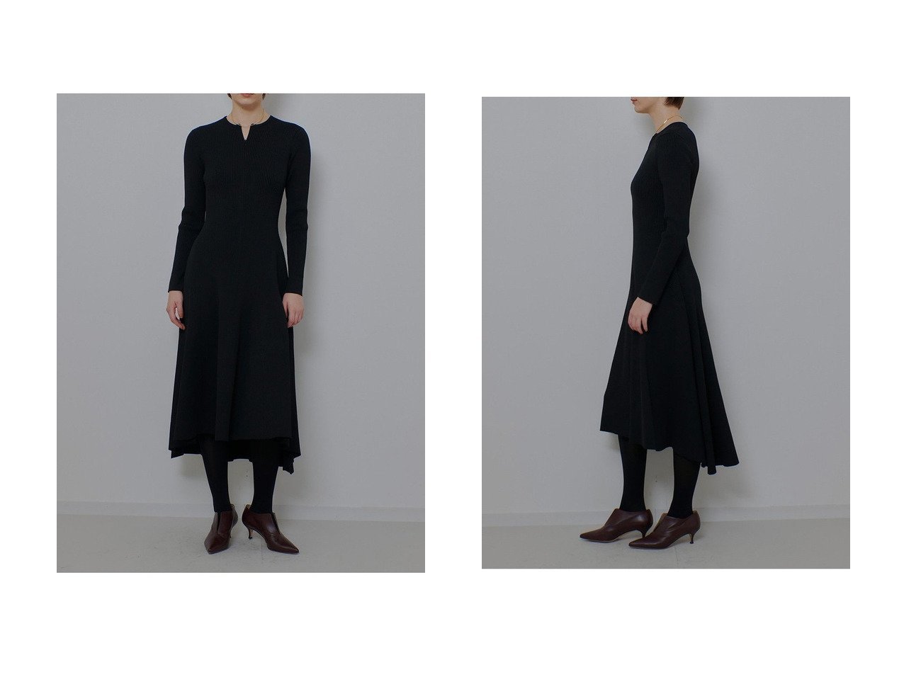 【1枚でサマになる美シルエットのコンシールフロントマチフレアリブニットワンピース】allureville(アルアバイル)通販 おすすめ人気トレンドファッション通販アイテム インテリア・キッズ・メンズ・レディースファッション・服の通販 founy(ファニー) 　ファッション　Fashion　レディースファッション　Fashion for Women　ワンピース　Dresses　チュニック　Tunic Tops & Dresses　2026年　2026　スキッパー　Skipper, Open Collar　チュニック　Tunic, Long Top　フロント　Front, Front Design　マーメイド　Mermaid, Fishtail Silhouette　ロング　Long, Long-Length　夏　Summer　春　Spring　S/S・春夏　SS, Spring/Summer, Warm Season　ブラック系　Black　|ID:crp329100000225922