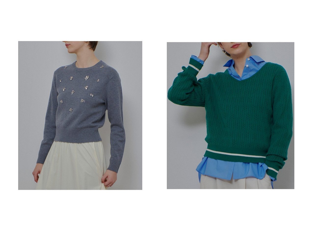 【ビジューとミニケーブルが上品なプルオーバーニット2種】allureville(アルアバイル)通販 おすすめ人気トレンドファッション通販アイテム インテリア・キッズ・メンズ・レディースファッション・服の通販 founy(ファニー) 　ファッション　Fashion　レディースファッション　Fashion for Women　トップス・カットソー　Cut & Sew Tops　ニット　Knit Tops & Sweaters　カジュアルプルオーバー・ニットトップス　Pullovers & Knit Tops / Casual Pullovers　2026年　2026　インナー　Innerwear　コンパクト　Compact, Small Size　ジャケット　Jacket, Outerwear　ビジュー　Bijou, Jewel-like Accent　メタリック　Metallic, Shiny Finish　モダン　Modern, Contemporary　モチーフ　Motif, Design Theme　リュクス　Luxury, Elegant, High-End, Chic　夏　Summer　春　Spring　S/S・春夏　SS, Spring/Summer, Warm Season　ブルー系　Blue　グレー系　Gray　ホワイト系　White　グリーン系　Green　|ID:crp329100000225923