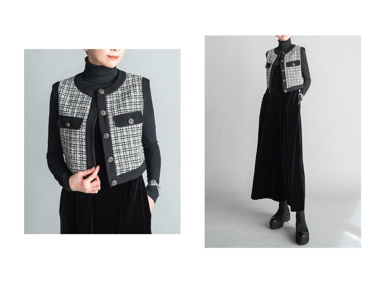 【洗えるツイードが上品さを添えるスタイリッシュベスト】DAISY LIN(デイジーリン)通販 おすすめ人気トレンドファッション通販アイテム インテリア・キッズ・メンズ・レディースファッション・服の通販 founy(ファニー) 　ファッション　Fashion　レディースファッション　Fashion for Women　アウター　Coat / Outerwear Collection　レディースジャケット・軽アウター　Jackets　エレガント 上品　Elegant　洗える　Machine Washable　クラシカル　Classical, Vintage-Inspired　ショート　Short, Short Length　ジャケット　Jacket, Outerwear　スタイリッシュ　Stylish, Fashionable　ツイード　Twill, Twill Weave　定番　Standard, Basic Item　ベスト　Vest, Waistcoat　ボックス　Boxy, Box Shape　モダン　Modern, Contemporary　新作・新入荷　New Arrivals / New In　ホワイト系　White　ブラック系　Black　|ID:crp329100000225929