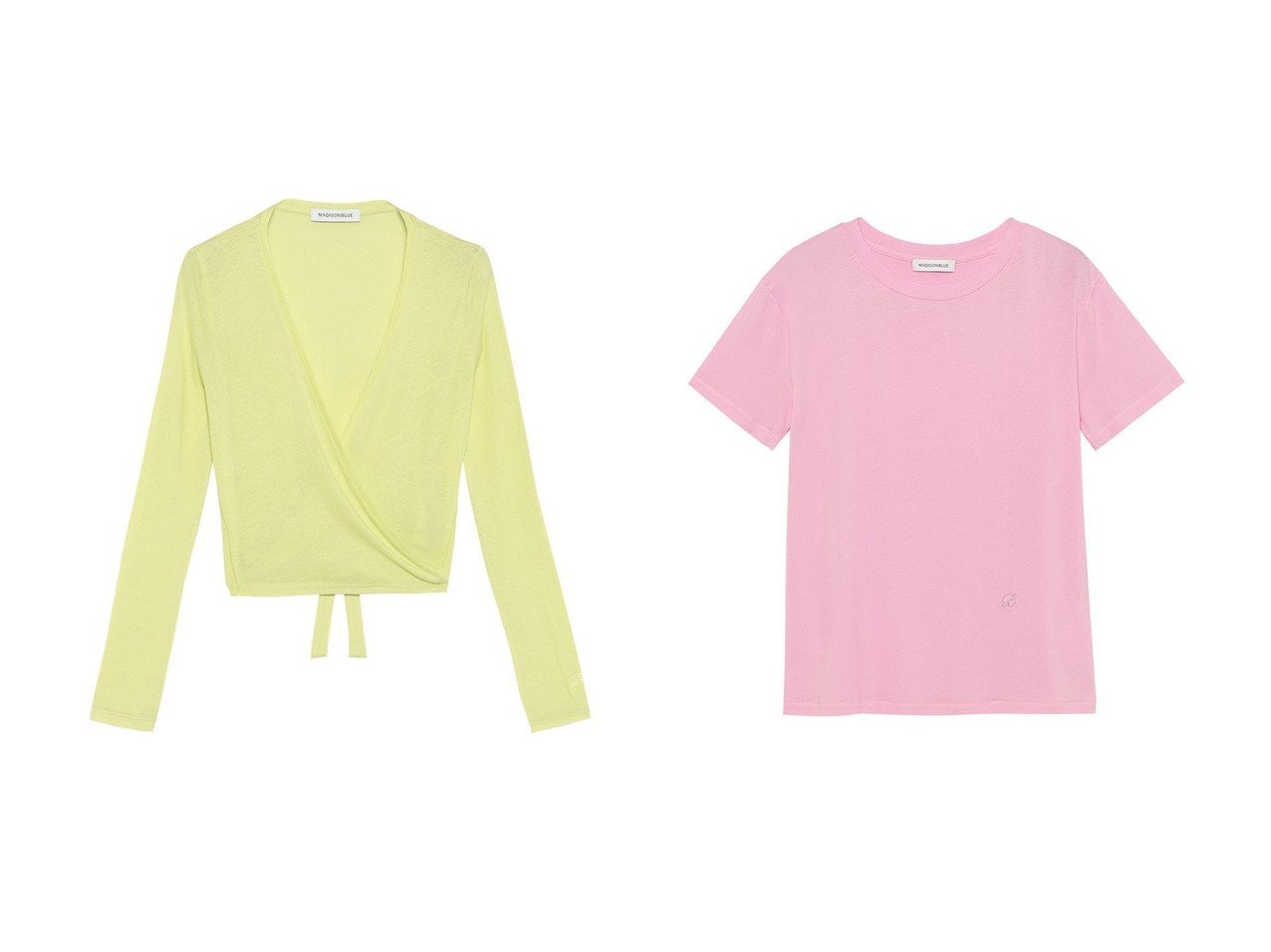 【ルーズフィットTシャツとカシュクールTシャツの心地よいデイリーアイテム】MADISONBLUE(マディソンブルー)通販
 おすすめ人気トレンドファッション通販アイテム インテリア・キッズ・メンズ・レディースファッション・服の通販 founy(ファニー) 　ファッション　Fashion　レディースファッション　Fashion for Women　トップス・カットソー　Cut & Sew Tops　カーディガン・羽織り　Layered Style Cardigans　シャツ・ブラウス・オフィスカジュアル　Elegant Blouses & Button-Ups　ロングTシャツ・Tシャツ　Longline T-Shirts & Tees　カットソー・ベーシックTシャツ　Cut-and-Sewn Tops / Stretch Tees & Basics　2026年　2026　おすすめ　Recommended / Our Picks　なめらか　Smooth, Silky Texture　カシュクール　Wrap Design　カラフル　Colorful Design　カーディガン　Cardigan, Knitwear　シルク　Silk, 100% Silk　フィット　Fit, Slim Fit　フォルム　Silhouette, Form　半袖　Short Sleeve, Half Sleeve　夏　Summer　春　Spring　S/S・春夏　SS, Spring/Summer, Warm Season　レッド系　Red　イエロー系　Yellow　|ID:crp329100000225934