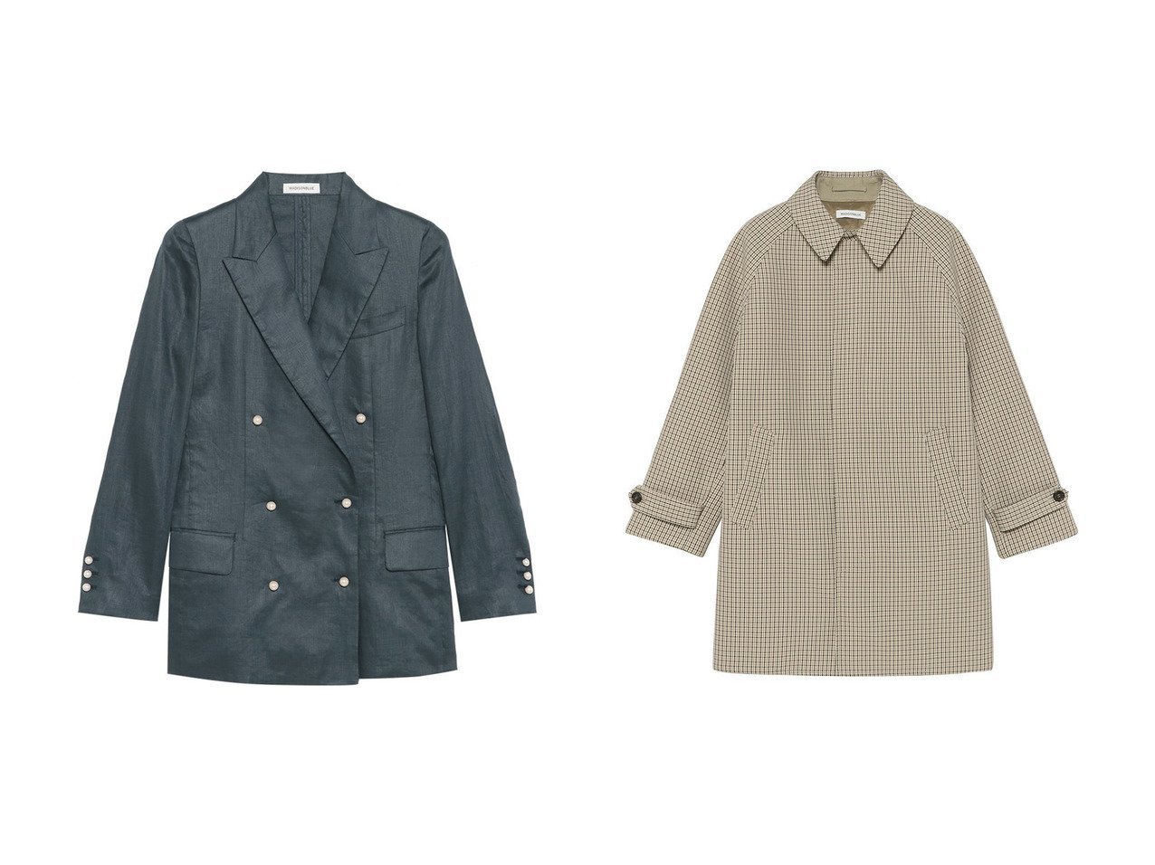 【クラシックとミリタリーが映えるバルカラーコートと柔らかなリネンW6Bブレザー】MADISONBLUE(マディソンブルー)通販
 おすすめ人気トレンドファッション通販アイテム インテリア・キッズ・メンズ・レディースファッション・服の通販 founy(ファニー) 　ファッション　Fashion　レディースファッション　Fashion for Women　アウター　Coat / Outerwear Collection　コート・ロングコート・ピーコート　Long Coats, Peacoats & More　レディースジャケット・軽アウター　Jackets　2026年　2026　クラシック　Classic, Timeless Style　チェック　Check, Plaid, Tartan　ボンディング　Bonding, Bonded Fabric　ミリタリー　Military, Army Style　ロング　Long, Long-Length　夏　Summer　春　Spring　S/S・春夏　SS, Spring/Summer, Warm Season　ブラウン系　Brown　ブルー系　Blue　|ID:crp329100000225936