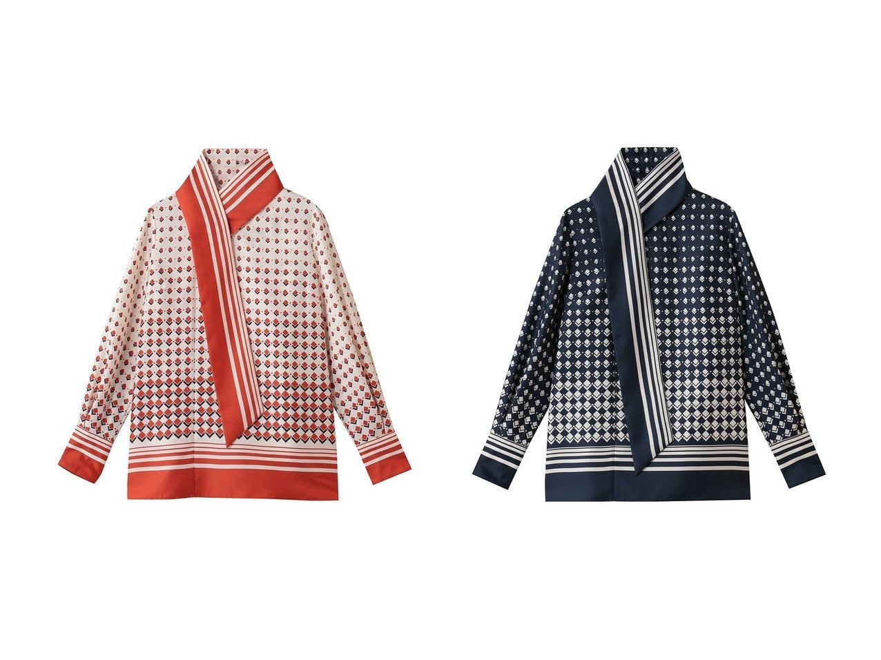 【ジオメトリックプリントが映えるアシンメトリーボウタイブラウス】M Fil(エムフィル)通販 おすすめ人気トレンドファッション通販アイテム インテリア・キッズ・メンズ・レディースファッション・服の通販 founy(ファニー) 　ファッション　Fashion　レディースファッション　Fashion for Women　トップス・カットソー　Cut & Sew Tops　シャツ・ブラウス・オフィスカジュアル　Elegant Blouses & Button-Ups　2026年　2026　アシンメトリー　Asymmetrical Style　カフス　Cuff Design　クラシック　Classic, Timeless Style　グラデーション　Gradient, Ombre　スリーブ　Sleeve, Long Sleeve / Short Sleeve　プリント　Print, Printed Pattern　モダン　Modern, Contemporary　リュクス　Luxury, Elegant, High-End, Chic　ロング　Long, Long-Length　エレガント 上品　Elegant　夏　Summer　春　Spring　S/S・春夏　SS, Spring/Summer, Warm Season　ブルー系　Blue　ピンク系　Pink　|ID:crp329100000225956