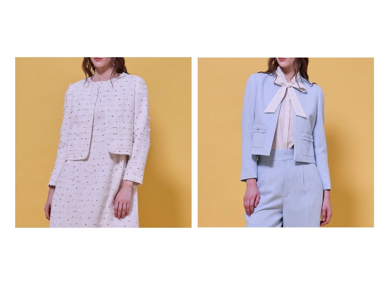 【スパンコールやツイードが上品に映えるHOLIDAYコレクションのエレガントなノーカラージャケット】TOCCA(トッカ)通販 おすすめ人気トレンドファッション通販アイテム インテリア・キッズ・メンズ・レディースファッション・服の通販 founy(ファニー) 　ファッション　Fashion　レディースファッション　Fashion for Women　アウター　Coat / Outerwear Collection　レディースジャケット・軽アウター　Jackets　ノーカラージャケット / シンプル上品コーデ　Collarless Jackets　エレガント 上品　Elegant　コンパクト　Compact, Small Size　ジャケット　Jacket, Outerwear　スパンコール　Sequins, Sequin Embellishment　セットアップ　Set-Up, Coordinated Outfit　ドレス　Dress, One-Piece　バランス　Balance, Style Balance　フラワー　Flower, Floral　フレア　Flare, Flared　夏　Summer　S/S・春夏　SS, Spring/Summer, Warm Season　A/W・秋冬　Autumn/Winter　イエロー系　Yellow　ブラック系　Black　ブルー系　Blue　|ID:crp329100000225972