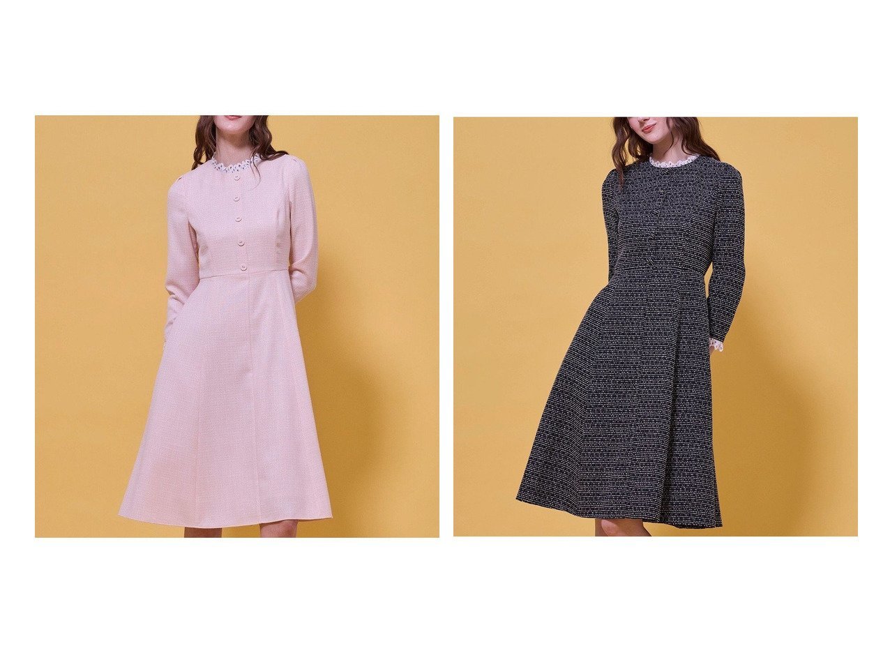 【ツイード調素材と繊細レースが上品に映えるクラシカルなフレアシルエットドレス】TOCCA(トッカ)通販 おすすめ人気トレンドファッション通販アイテム インテリア・キッズ・メンズ・レディースファッション・服の通販 founy(ファニー) 　ファッション　Fashion　レディースファッション　Fashion for Women　ワンピース　Dresses　フォーマル・パーティードレス・結婚式用ドレス　Elegant & Casual Dresses　アクセサリー　Fashion Accessories　オケージョン　Occasion Wear　クラシカル　Classical, Vintage-Inspired　ツイード　Twill, Twill Weave　ドレス　Dress, One-Piece　フォーマル　Formal, Dressy　フレア　Flare, Flared　フロント　Front, Front Design　レース　Lace, Lace Fabric　エレガント 上品　Elegant　夏　Summer　S/S・春夏　SS, Spring/Summer, Warm Season　A/W・秋冬　Autumn/Winter　ブラック系　Black　レッド系　Red　|ID:crp329100000225978