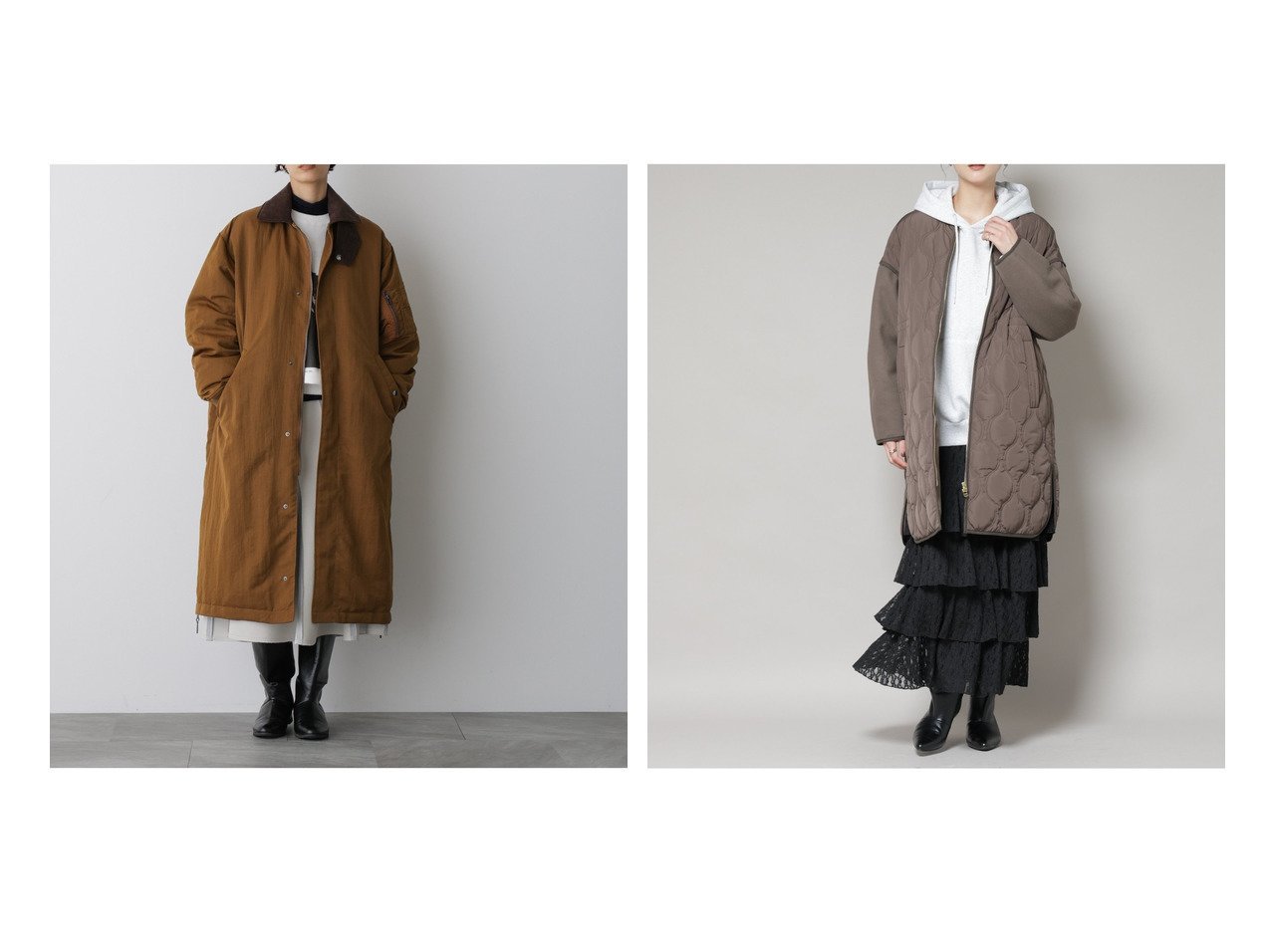 【異素材キルティングのノーカラーコート＆西川ダウンのミリタリーロング】nano universe(ナノ・ユニバース)通販
 おすすめ人気トレンドファッション通販アイテム インテリア・キッズ・メンズ・レディースファッション・服の通販 founy(ファニー) 　ファッション　Fashion　レディースファッション　Fashion for Women　アウター　Coat / Outerwear Collection　コート・ロングコート・ピーコート　Long Coats, Peacoats & More　アクセサリー　Fashion Accessories　キルティング　Quilted, Quilting　コンビ　Combo, Combination Style　スリット　Slit, Slit Detail　タフタ　Taffeta, Structured Fabric　ダブル　Double, Double-Breasted　デニム　Denim, Jeans Material　定番　Standard, Basic Item　時計　Watch, Wristwatch　パイピング　Piping, Trim Design　フィット　Fit, Slim Fit　ベーシック　Basic, Essential　メルトン　Melton, Heavy Wool　ラウンド　Round, Round Neck　リラックス　Relax, Relaxed Fit　A/W・秋冬　Autumn/Winter　2025年　2025　2025-2026秋冬・A/W　Autumn/Winter 2025–26 AW25–26　ベージュ系　Beige　ブラック系　Black　ブルー系　Blue　|ID:crp329100000225995